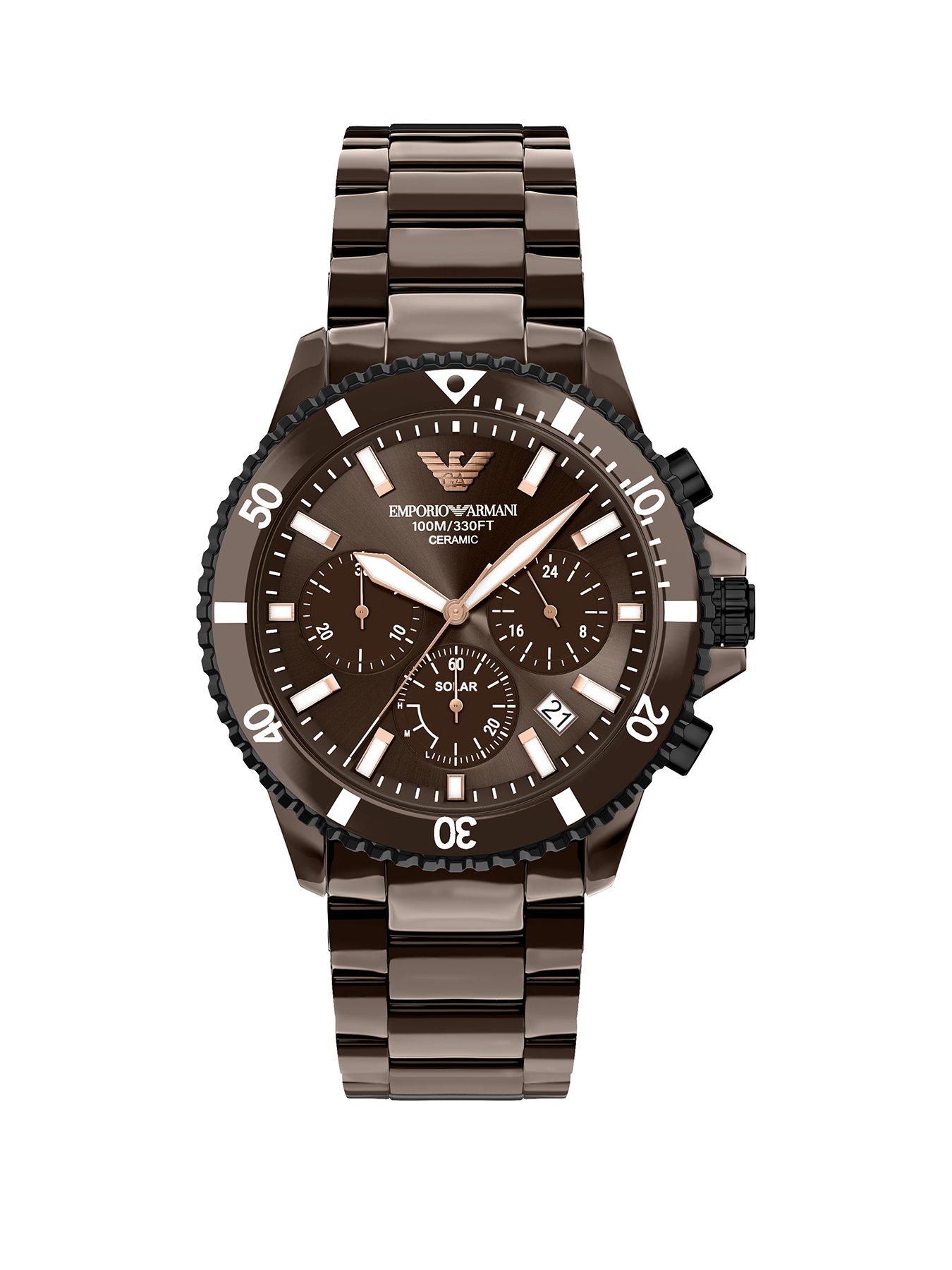 Emporio Armani Emporio Armani World Explorer Men's Chronograph Brown Ceramic Watch, AR70025