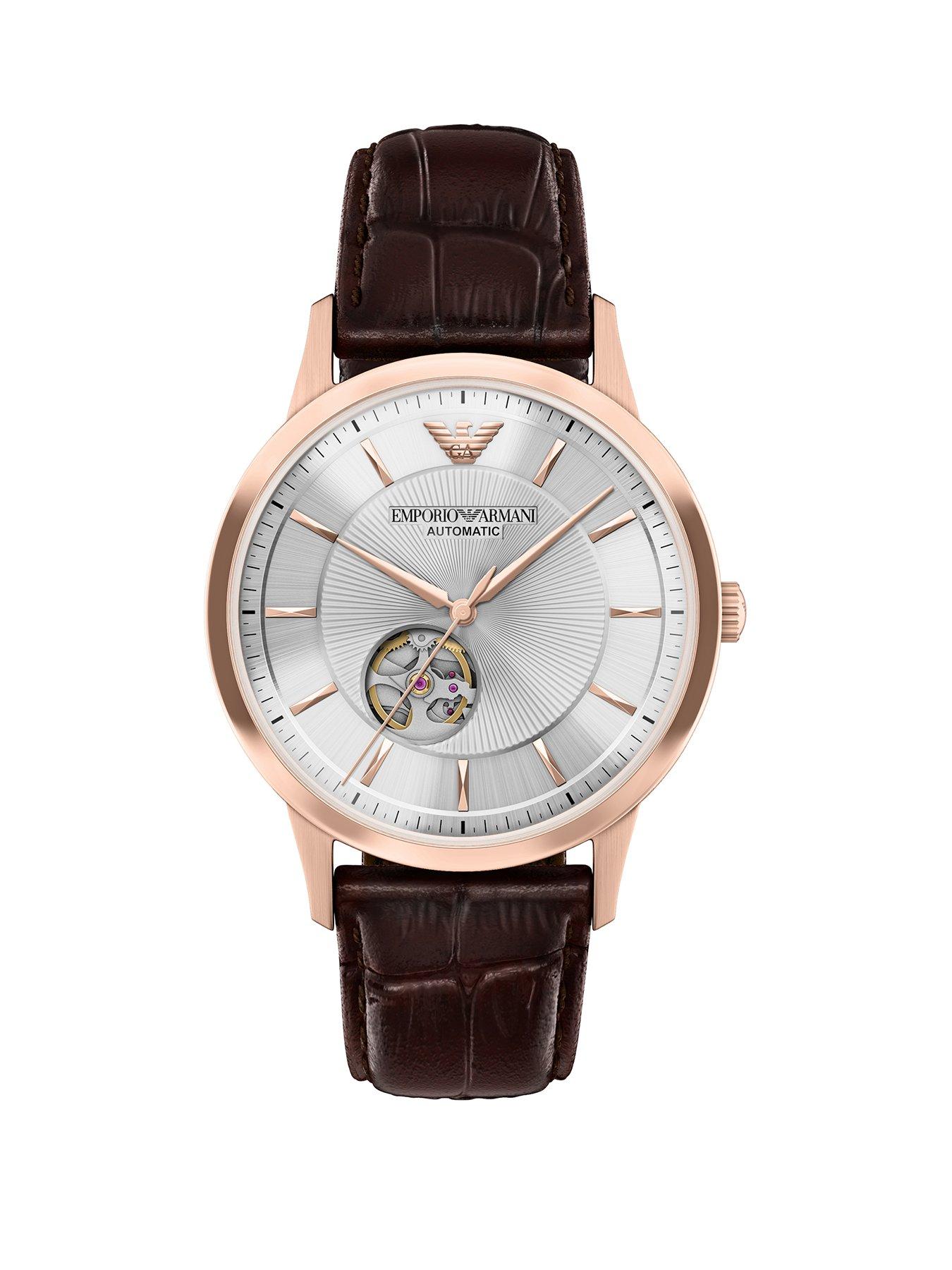 Emporio Armani Emporio Armani Men's Archetipo Automatic Brown Leather Watch, AR60098