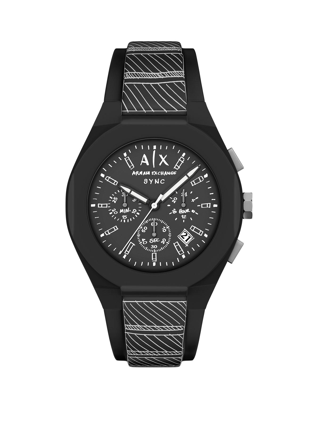 Image 1 of 7 of Armani Exchange Sync Chronograph Black Silicone Watch