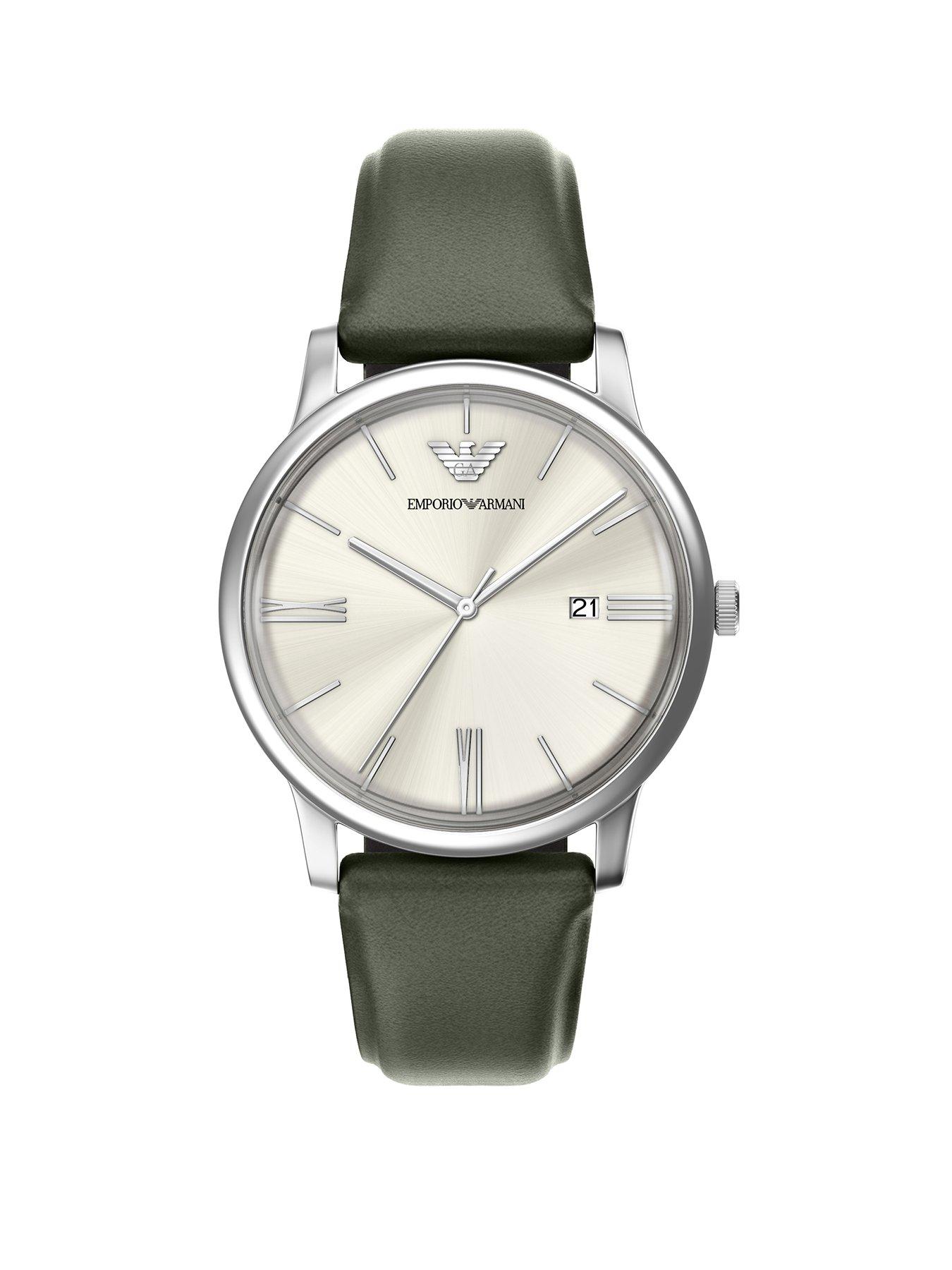 Emporio Armani Emporio Armani Men's Three-Hand Date Green Leather Watch, AR11811