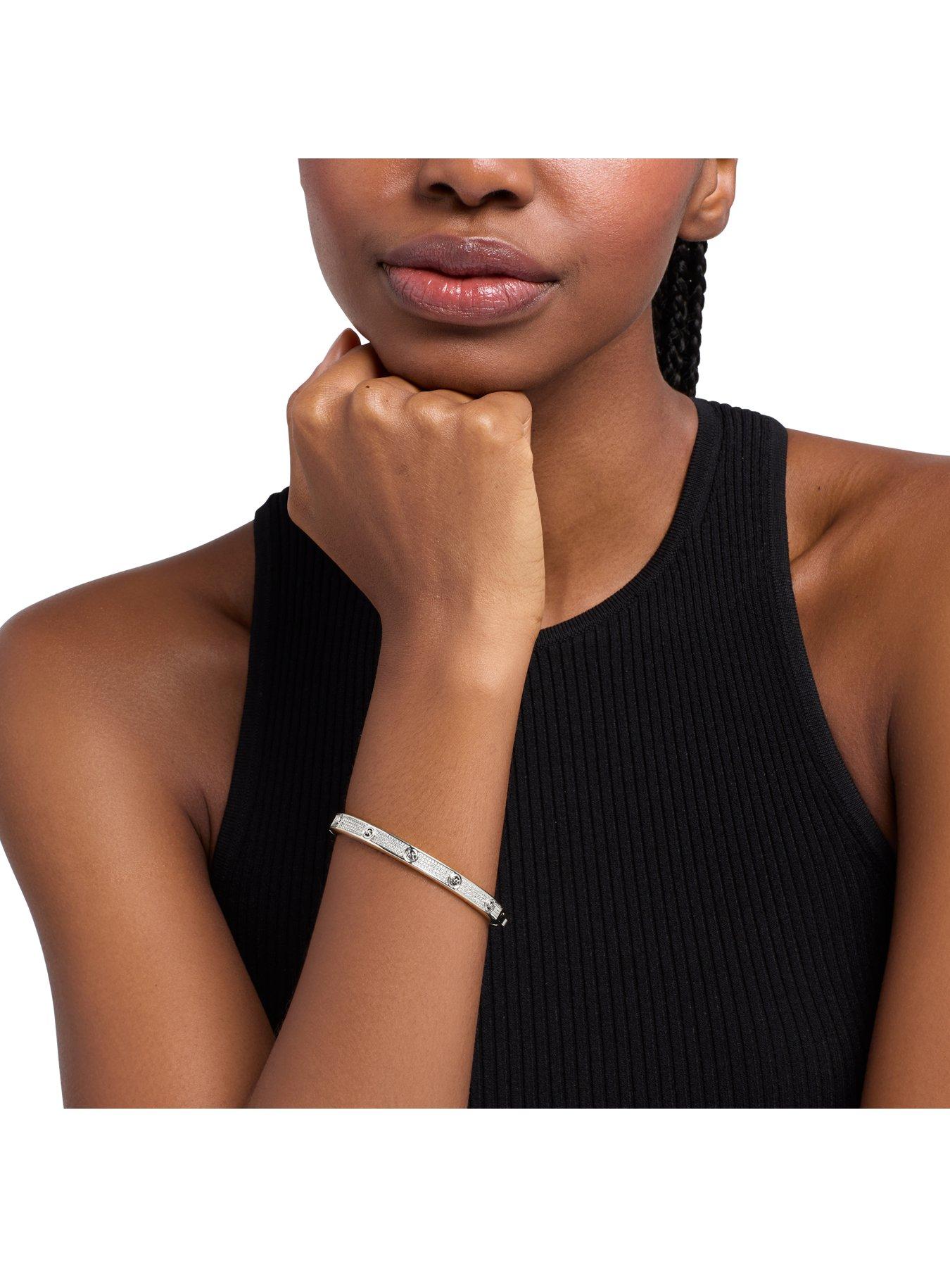 Image 2 of 4 of Michael Kors Pave Logo Bangle Bracelet - Silver