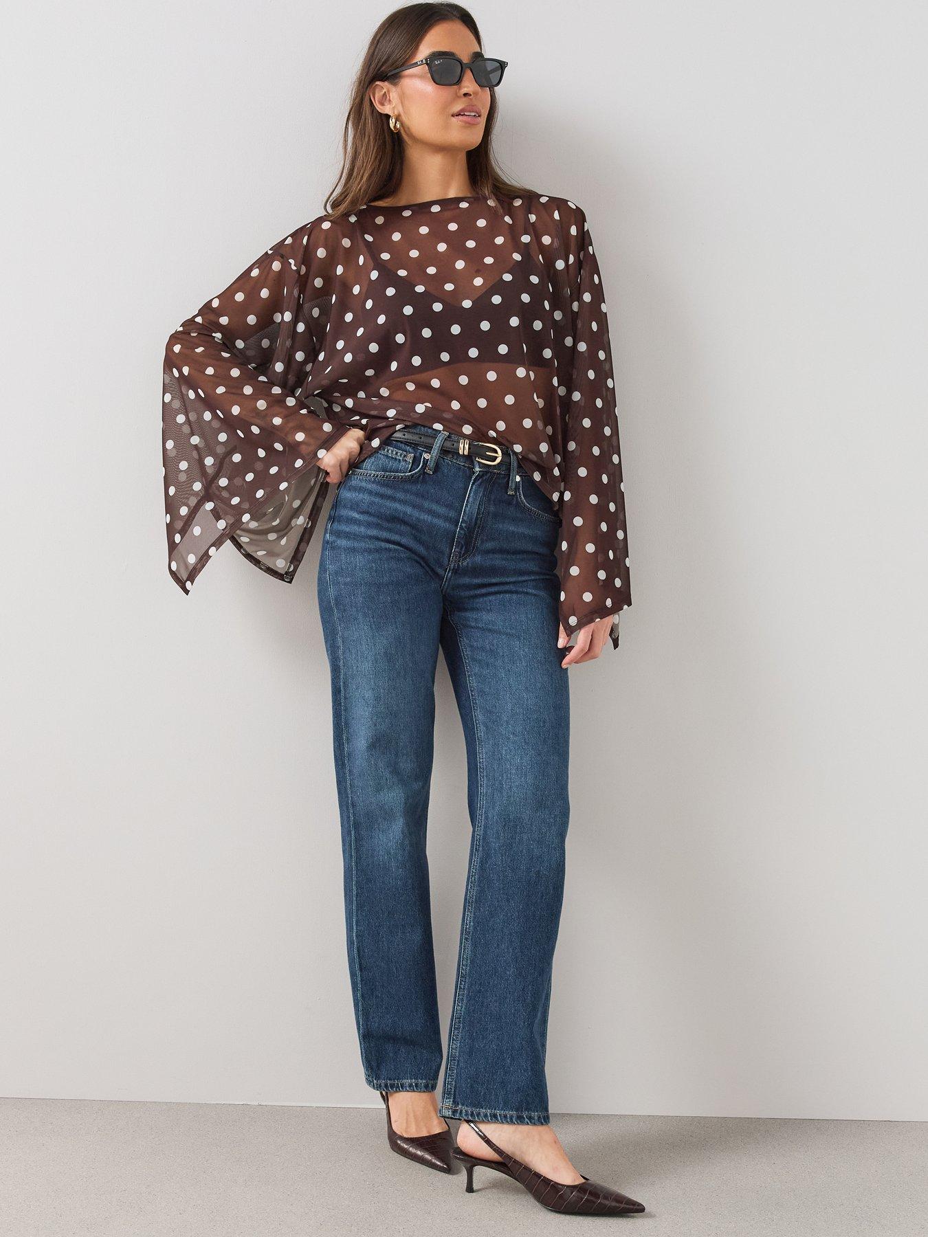 Image 1 of 6 of The Very Collection Polka Dot Cape Top - Brown