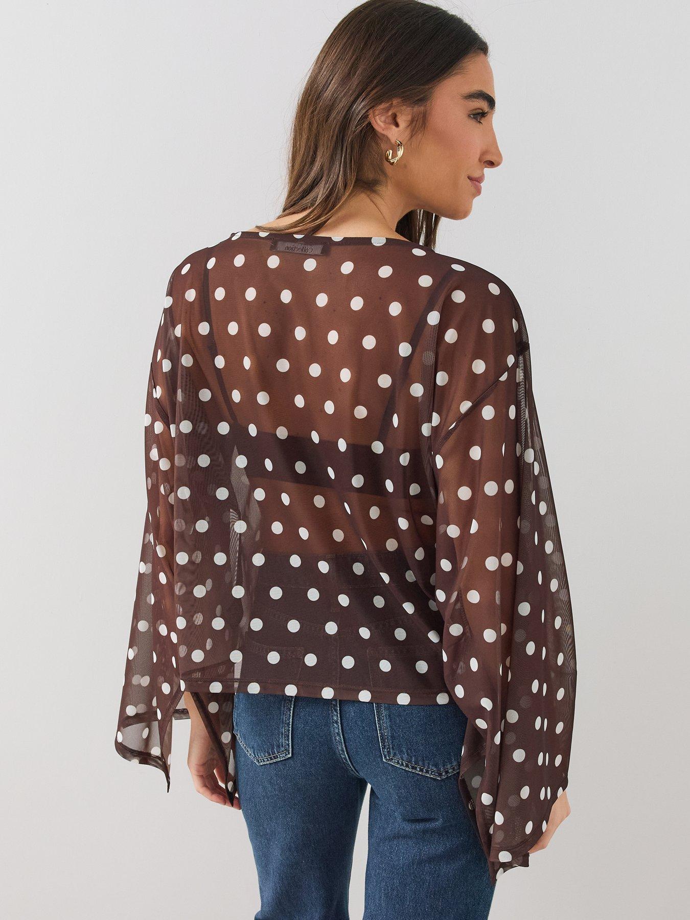 Image 2 of 6 of The Very Collection Polka Dot Cape Top - Brown