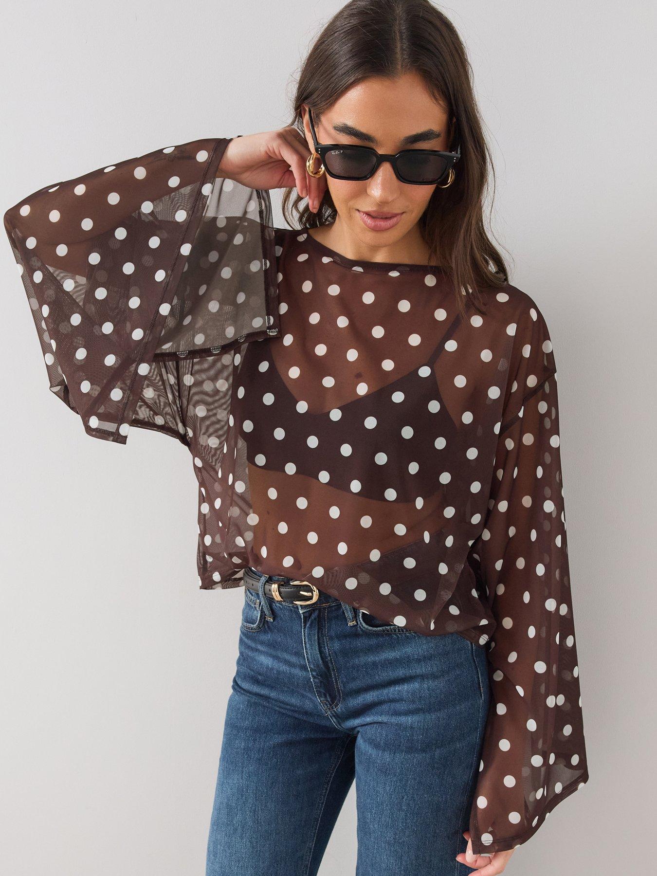 Image 3 of 6 of The Very Collection Polka Dot Cape Top - Brown