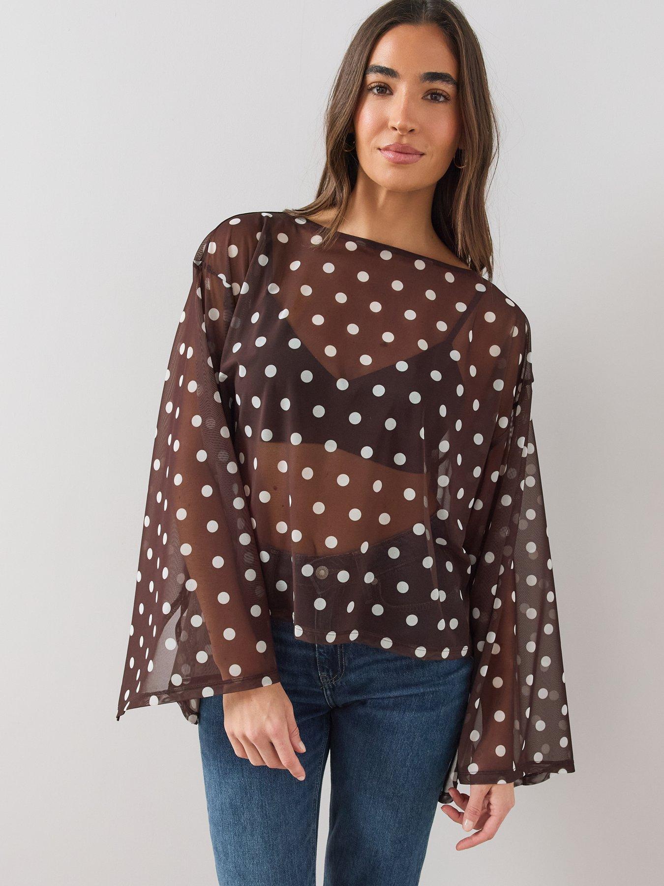Image 4 of 6 of The Very Collection Polka Dot Cape Top - Brown