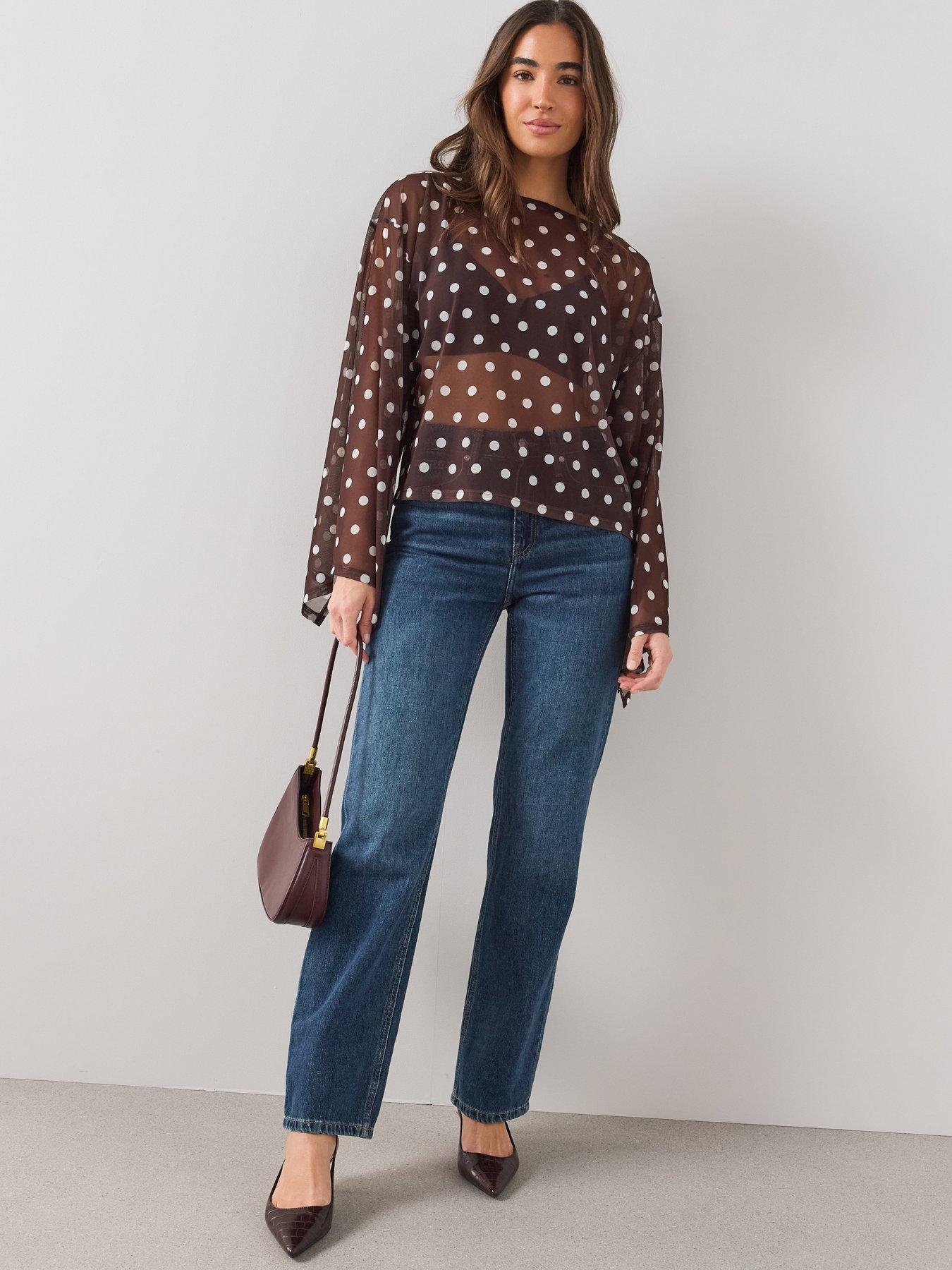 Image 5 of 6 of The Very Collection Polka Dot Cape Top - Brown