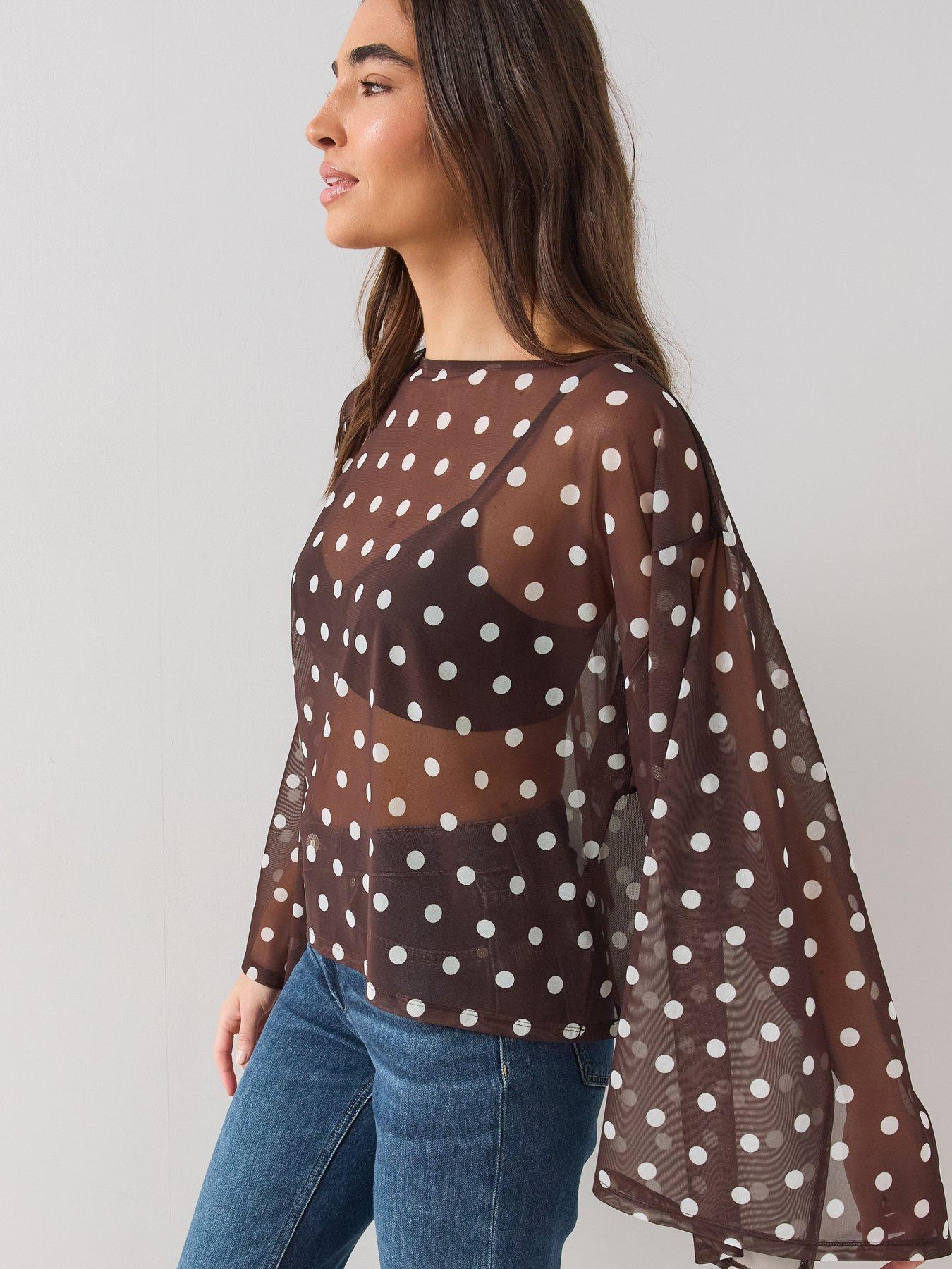Image 6 of 6 of The Very Collection Polka Dot Cape Top - Brown