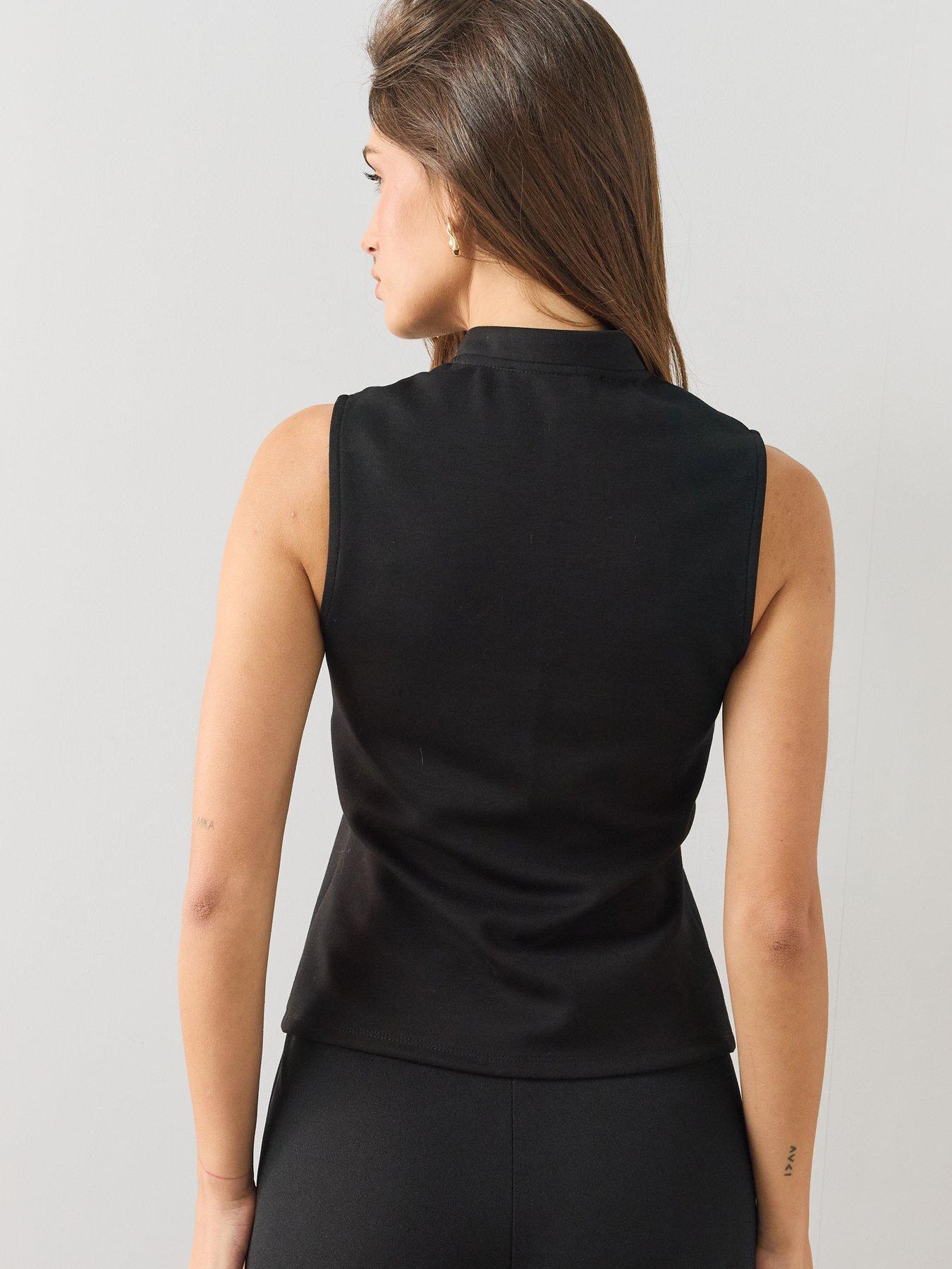 Image 2 of 6 of The Very Collection Military Button Trim Zip Front Top - Black