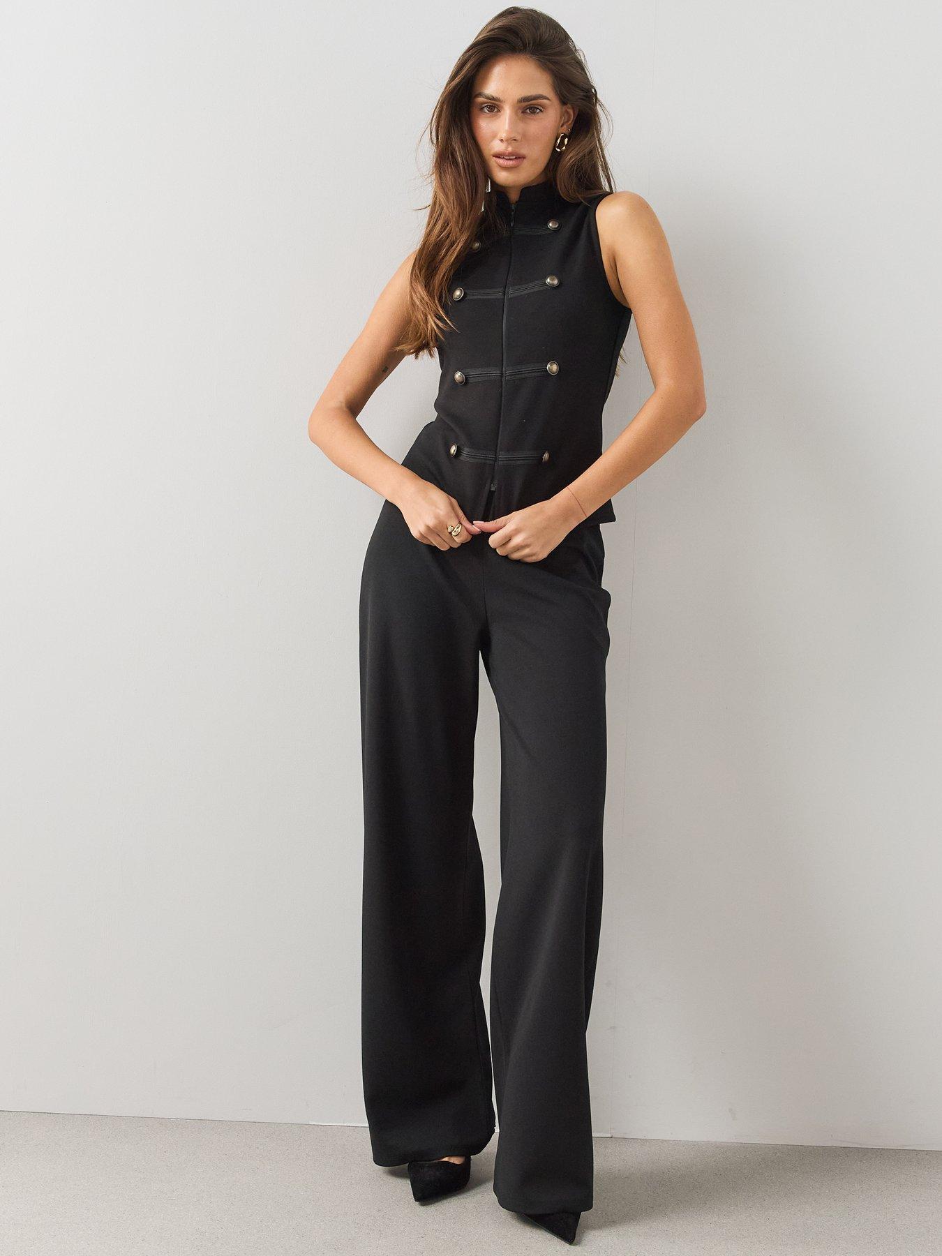 Image 3 of 6 of The Very Collection Military Button Trim Zip Front Top - Black