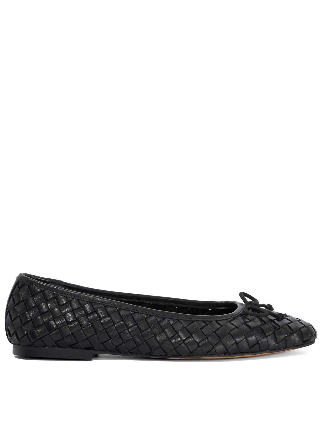 Dune London Wide Fit Heat Woven Leather Bow Detail Ballet Pumps - Black