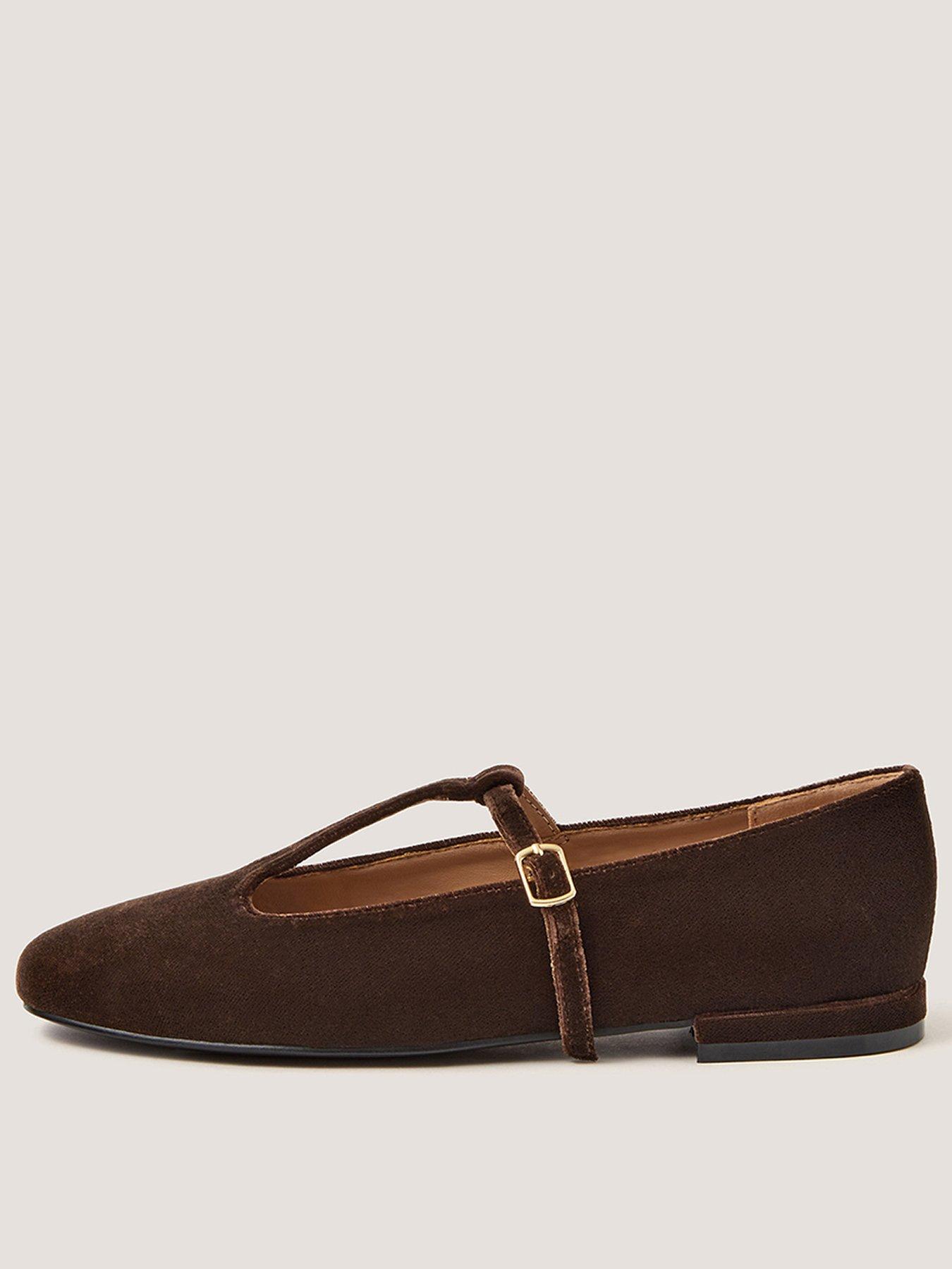 Image 1 of 3 of Monsoon Jesi Velvet Mary Jane Ballet Flats - Brown