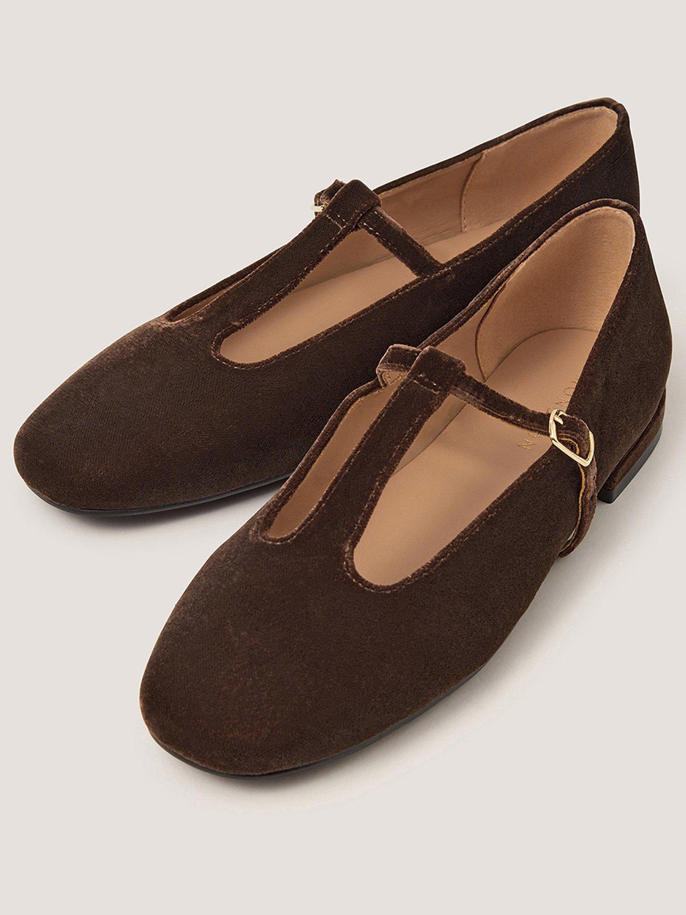 Image 2 of 3 of Monsoon Jesi Velvet Mary Jane Ballet Flats - Brown