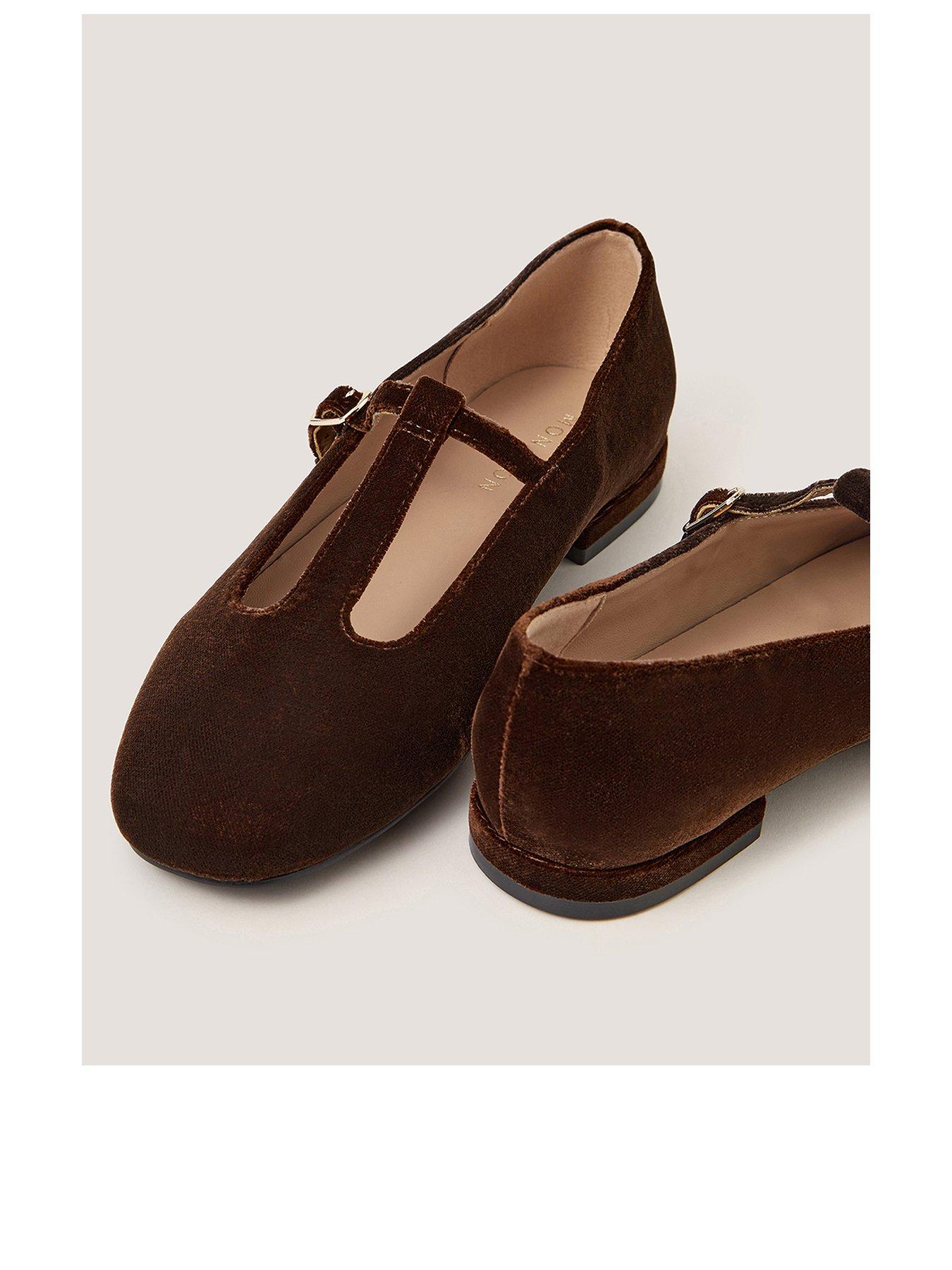 Image 3 of 3 of Monsoon Jesi Velvet Mary Jane Ballet Flats - Brown