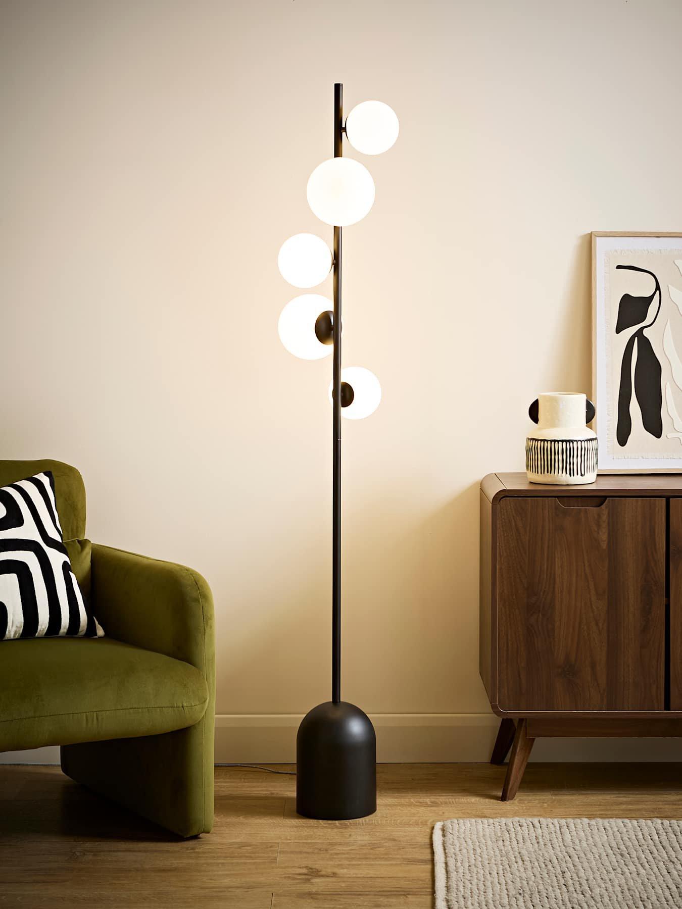 Image 1 of 6 of ValueLights Marlow Matte Black Multi Arm Floor Lamp and Warm White Bulb