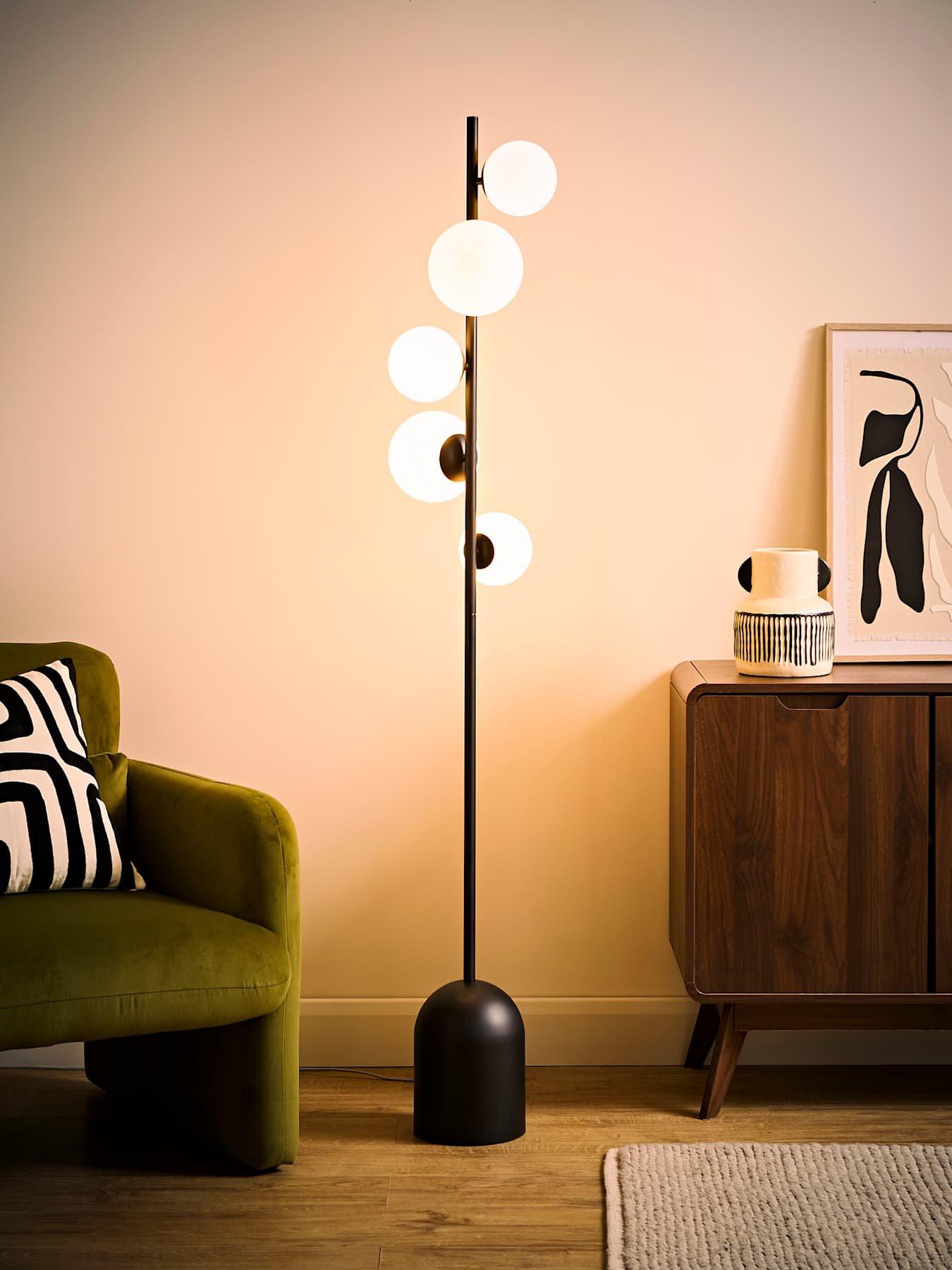 Image 3 of 6 of ValueLights Marlow Matte Black Multi Arm Floor Lamp and Warm White Bulb
