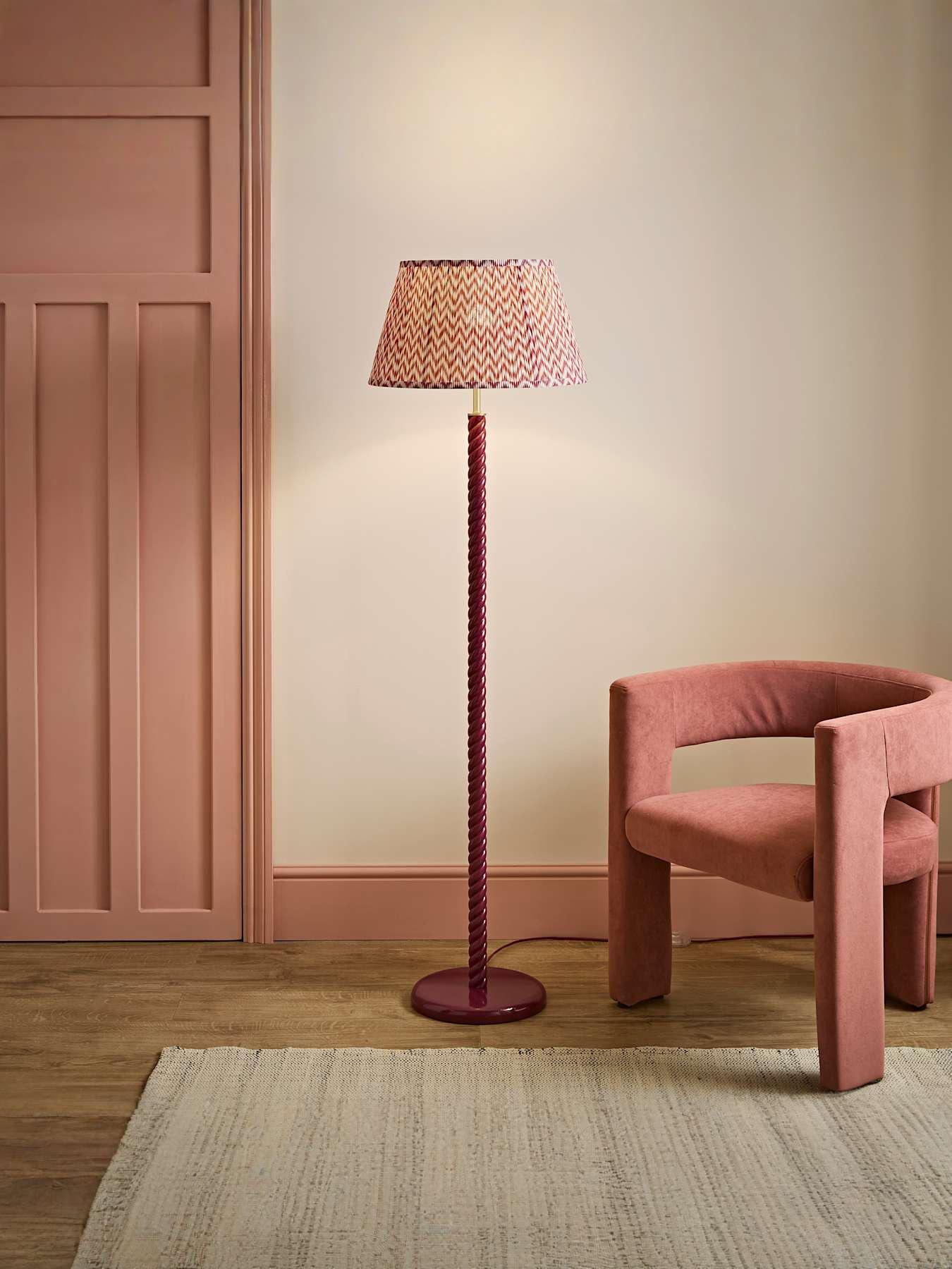ValueLights Amara Pink Twist Floor Lamp with Chevron Pleated Taper Shade and Warm White Bulb