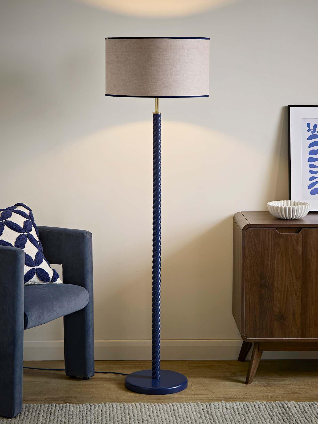 Valuelights Amara Navy Twist Floor Lamp - Kiara Colour Match Shade / Yes - Navy Blue - Image 4