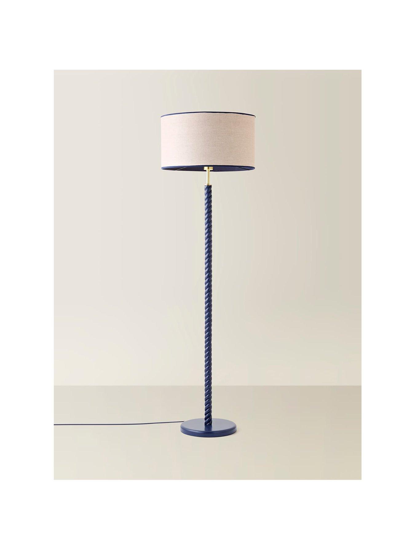 Image 2 of 6 of ValueLights Amara Navy Twist Floor Lamp with Colour Match Inner Shade and Warm White Bulb