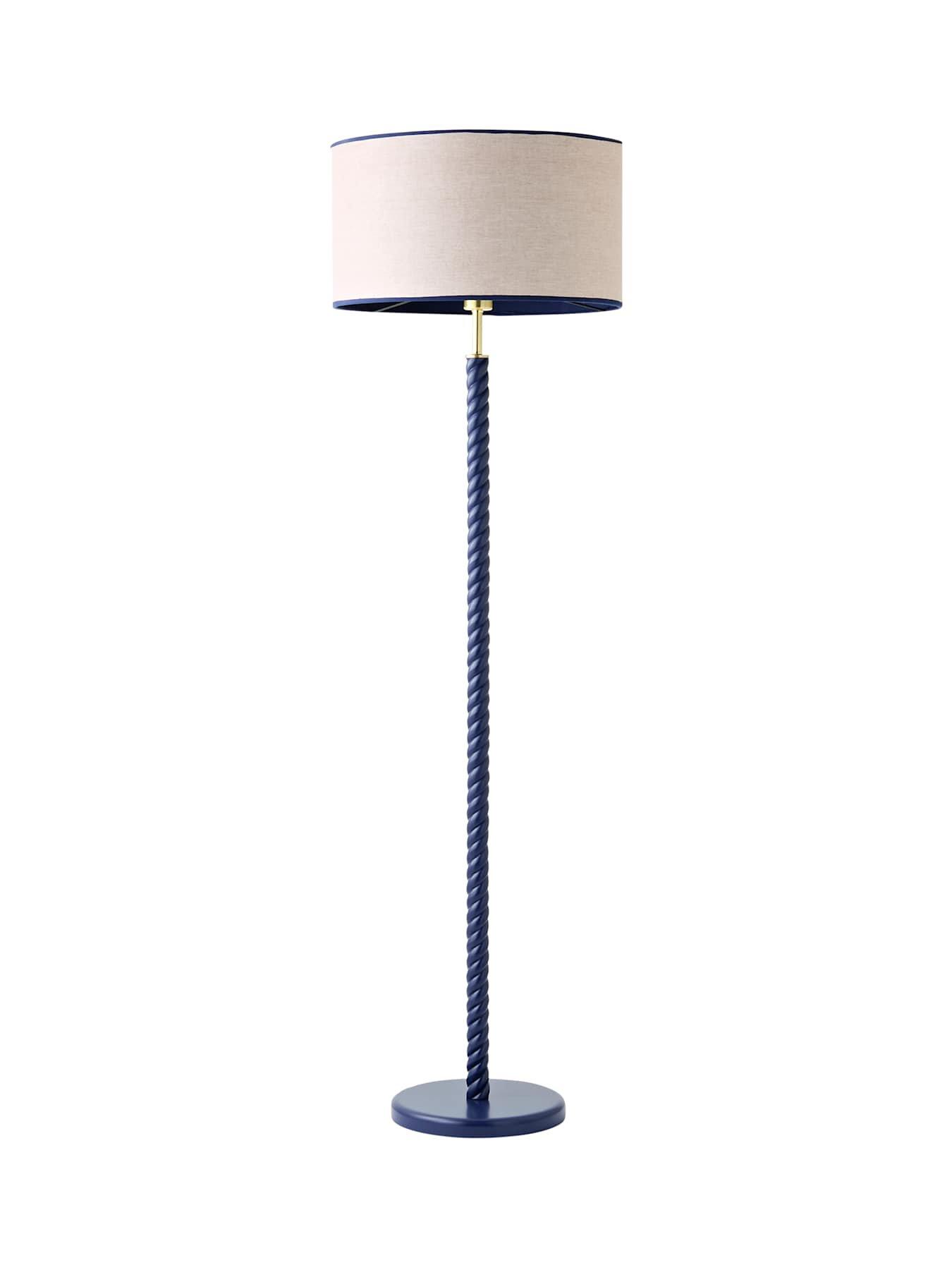 Image 6 of 6 of ValueLights Amara Navy Twist Floor Lamp with Colour Match Inner Shade and Warm White Bulb