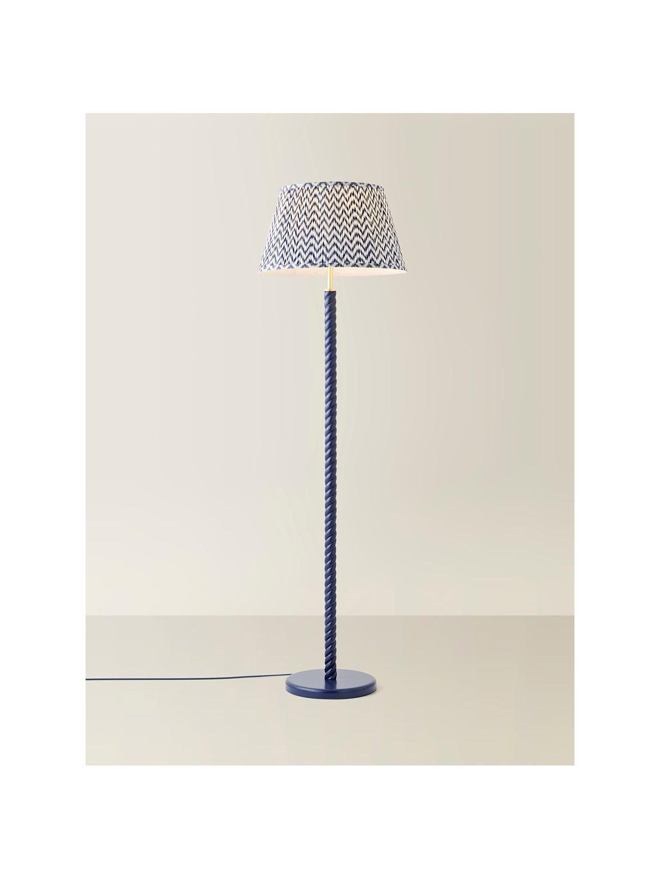 Image 2 of 7 of ValueLights Amara Navy Twist Floor Lamp with Chevron Pleated Taper Shade and Warm White Bulb