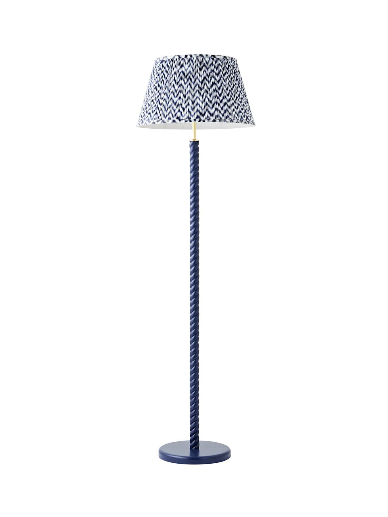 Image 7 of 7 of ValueLights Amara Navy Twist Floor Lamp with Chevron Pleated Taper Shade and Warm White Bulb