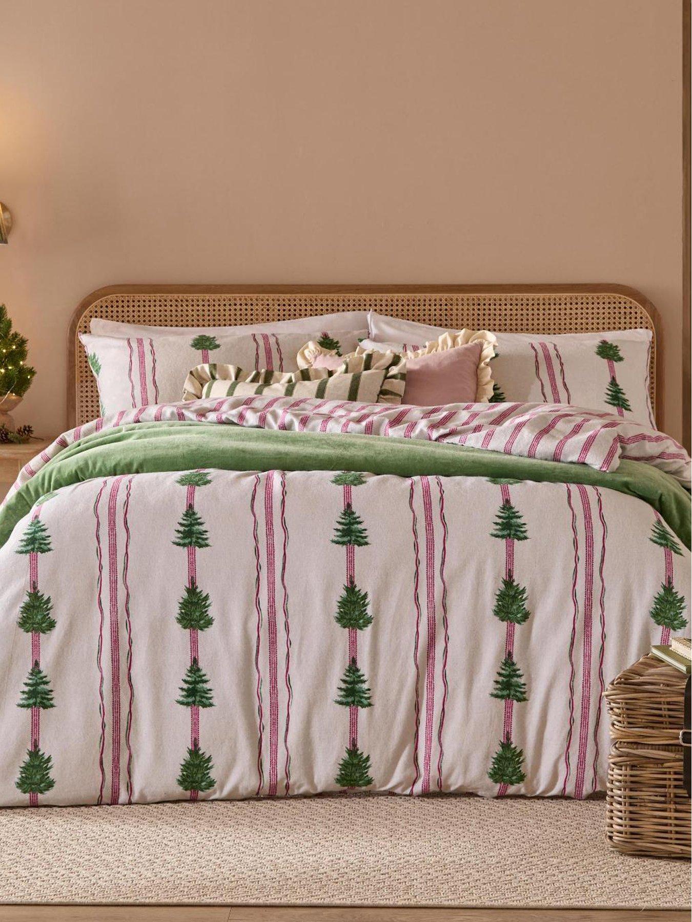 B&Q - Spruce Stripe Reversible Brushed Cotton Duvet Cover SetOatSingle - Image 3