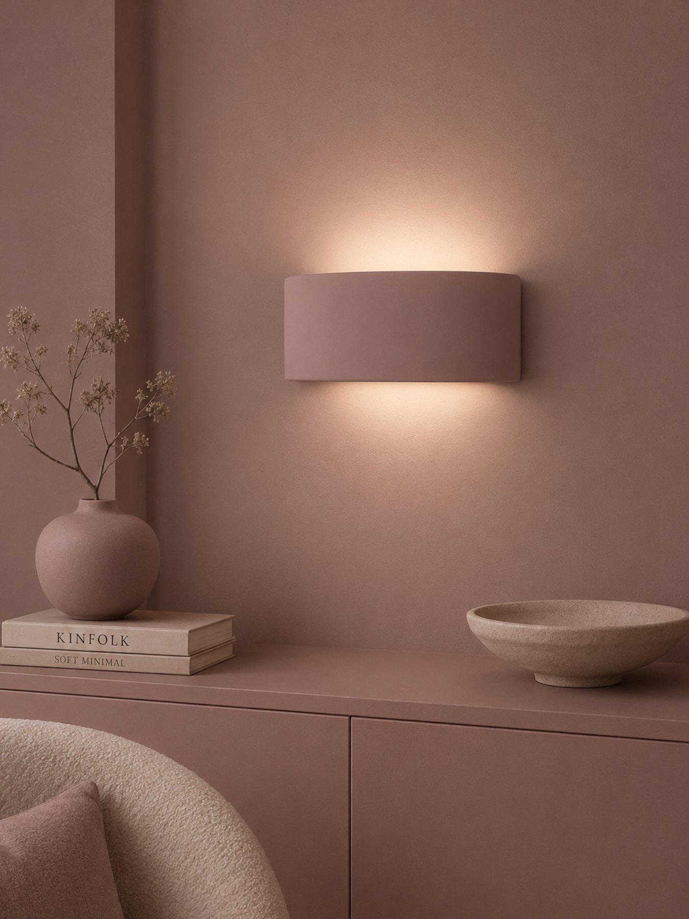 Valuelights Unisex Dusty Pink Vincent Curved Ceramic Up/Down Flush Wall Sconce Light With Bulb In - Image 5