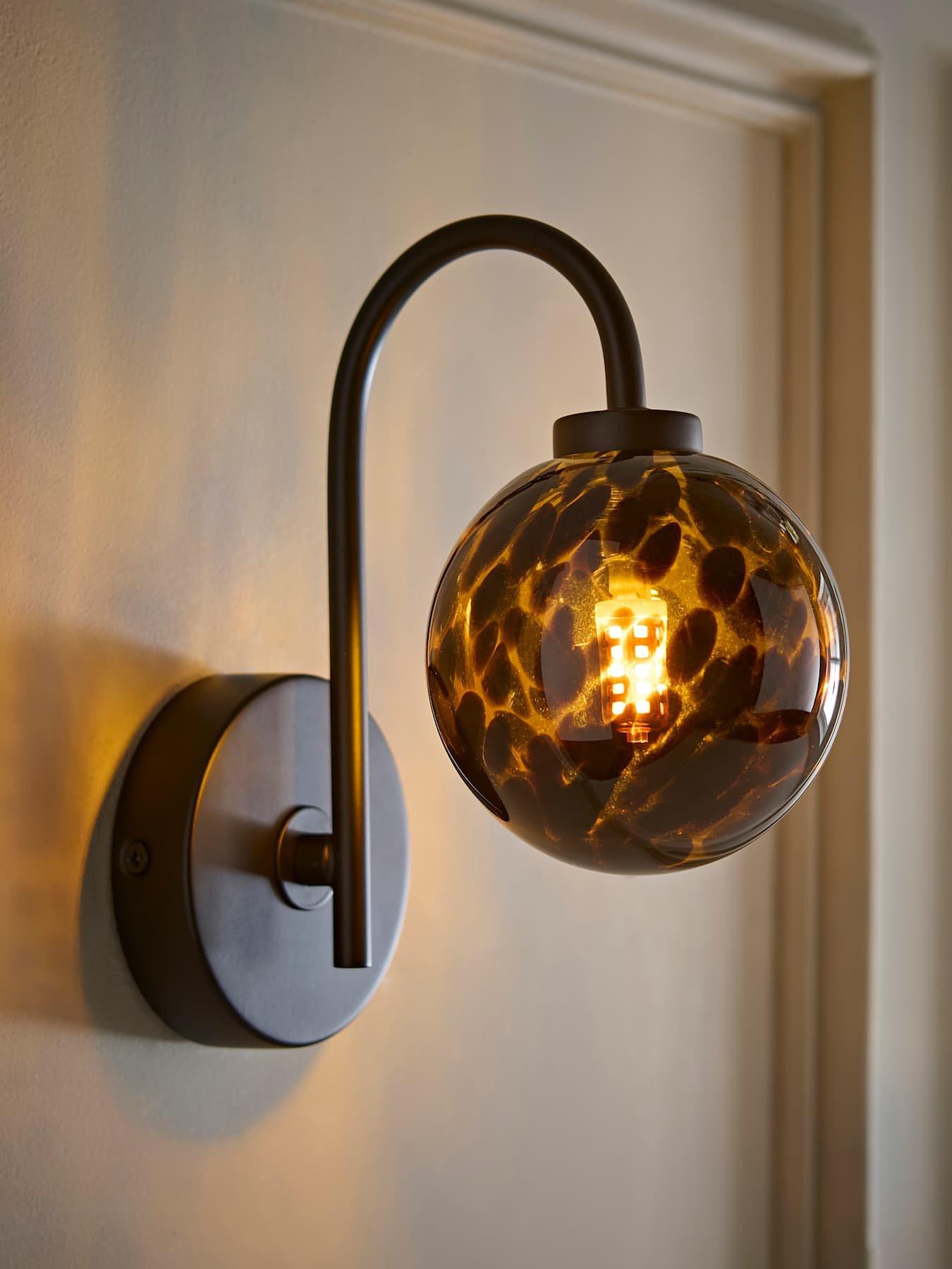 ValueLights Chiara Black Leopard Glass Globe Wall Light and Warm White Bulb