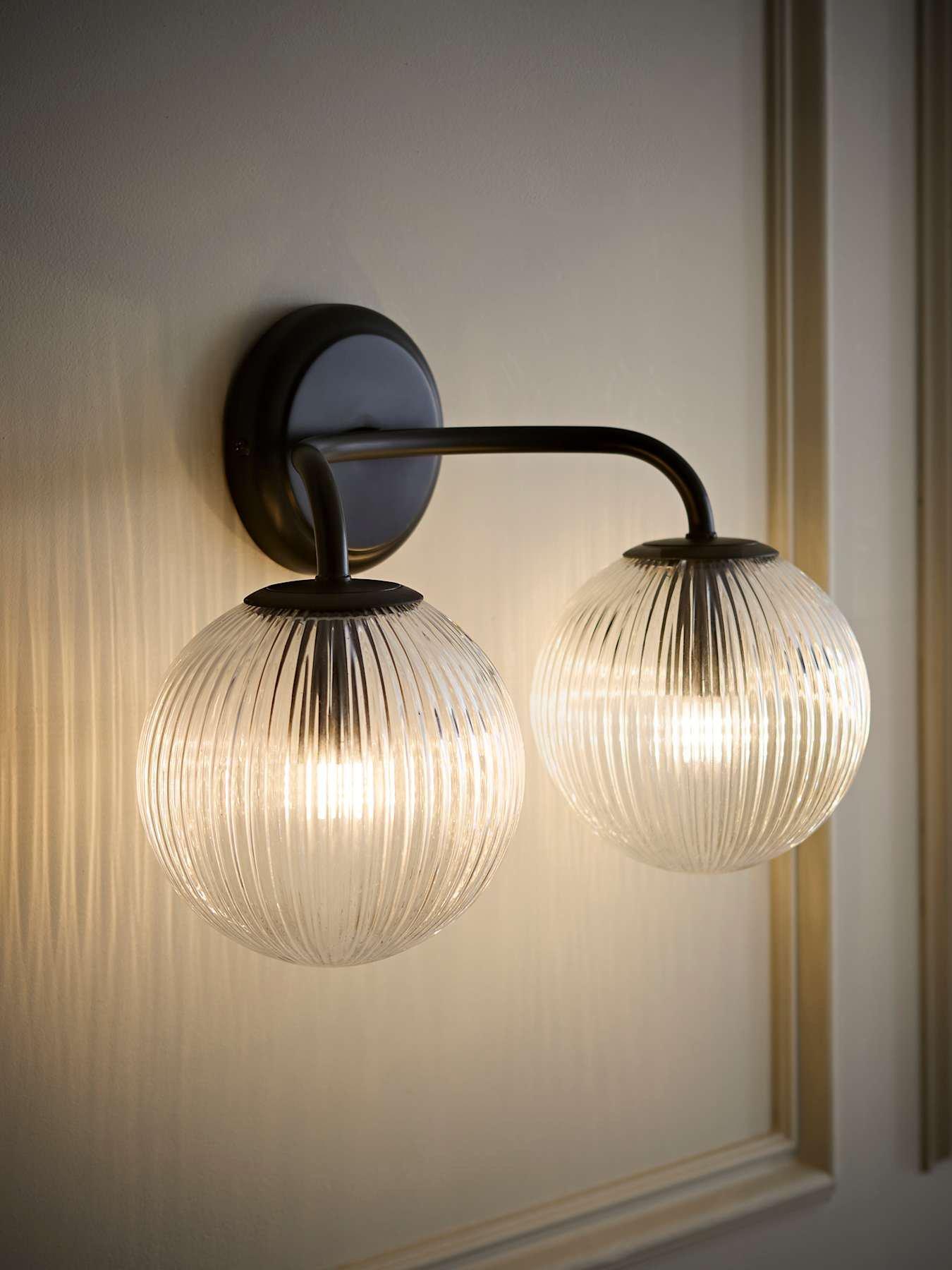 Kempton 2 Arm Ribbed Glass Globe Matte Led Wall Light With Bulb - Size: 270 X 370 X 160Cm - Wilko Black Valuelights - Image 5