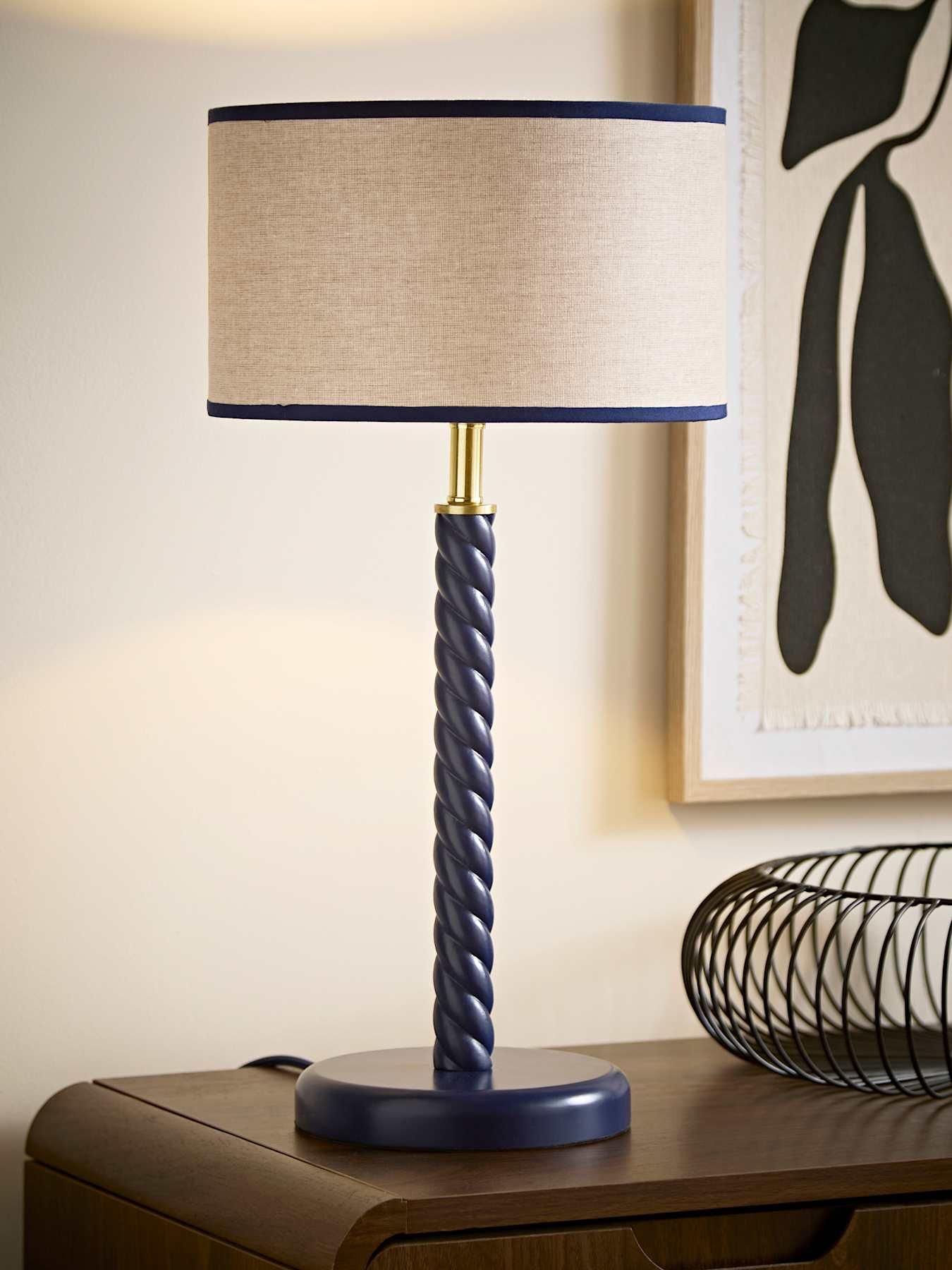 Image 1 of 7 of ValueLights Amara Navy Twist Table Lamp with Colour Match Inner Shade and Warm White Bulb