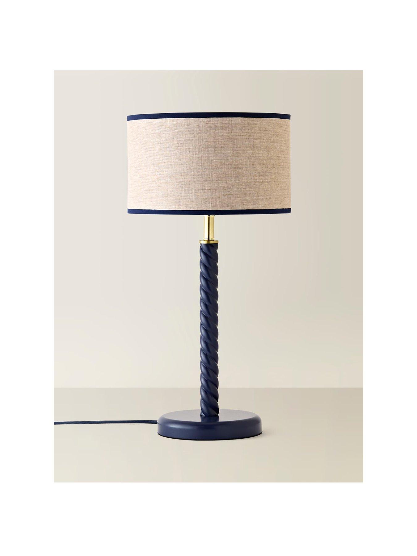 Image 2 of 7 of ValueLights Amara Navy Twist Table Lamp with Colour Match Inner Shade and Warm White Bulb