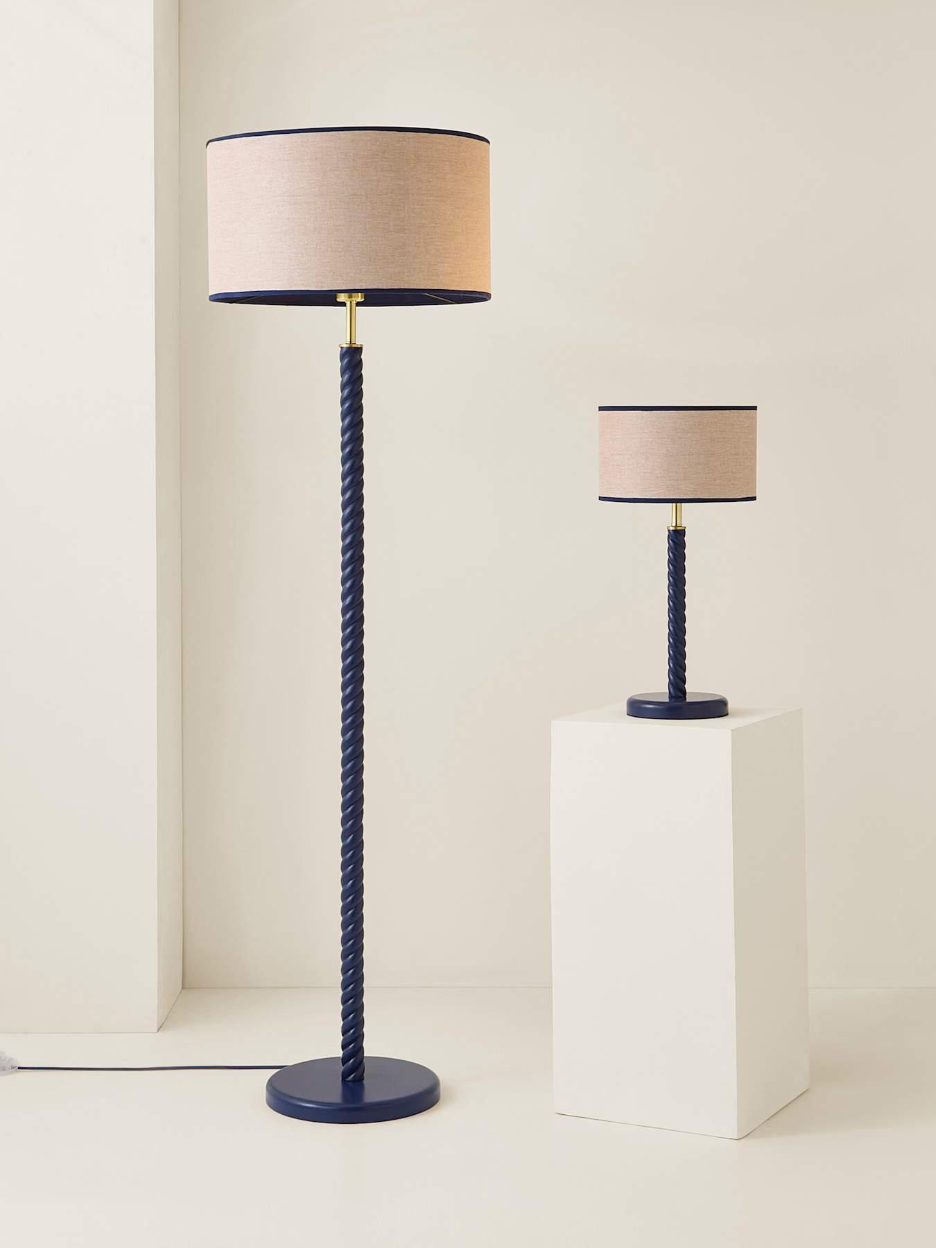 Image 6 of 7 of ValueLights Amara Navy Twist Table Lamp with Colour Match Inner Shade and Warm White Bulb