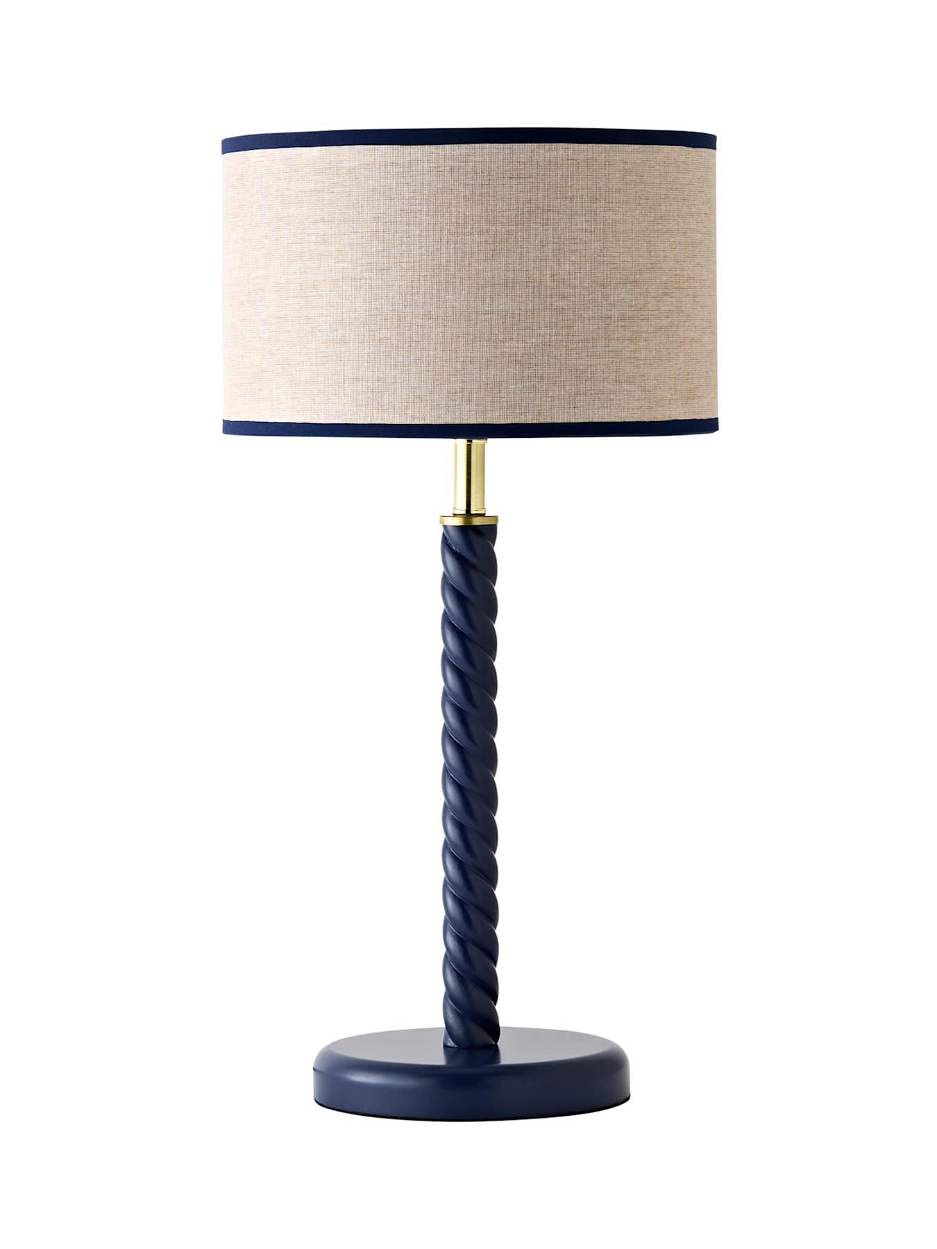 Image 7 of 7 of ValueLights Amara Navy Twist Table Lamp with Colour Match Inner Shade and Warm White Bulb