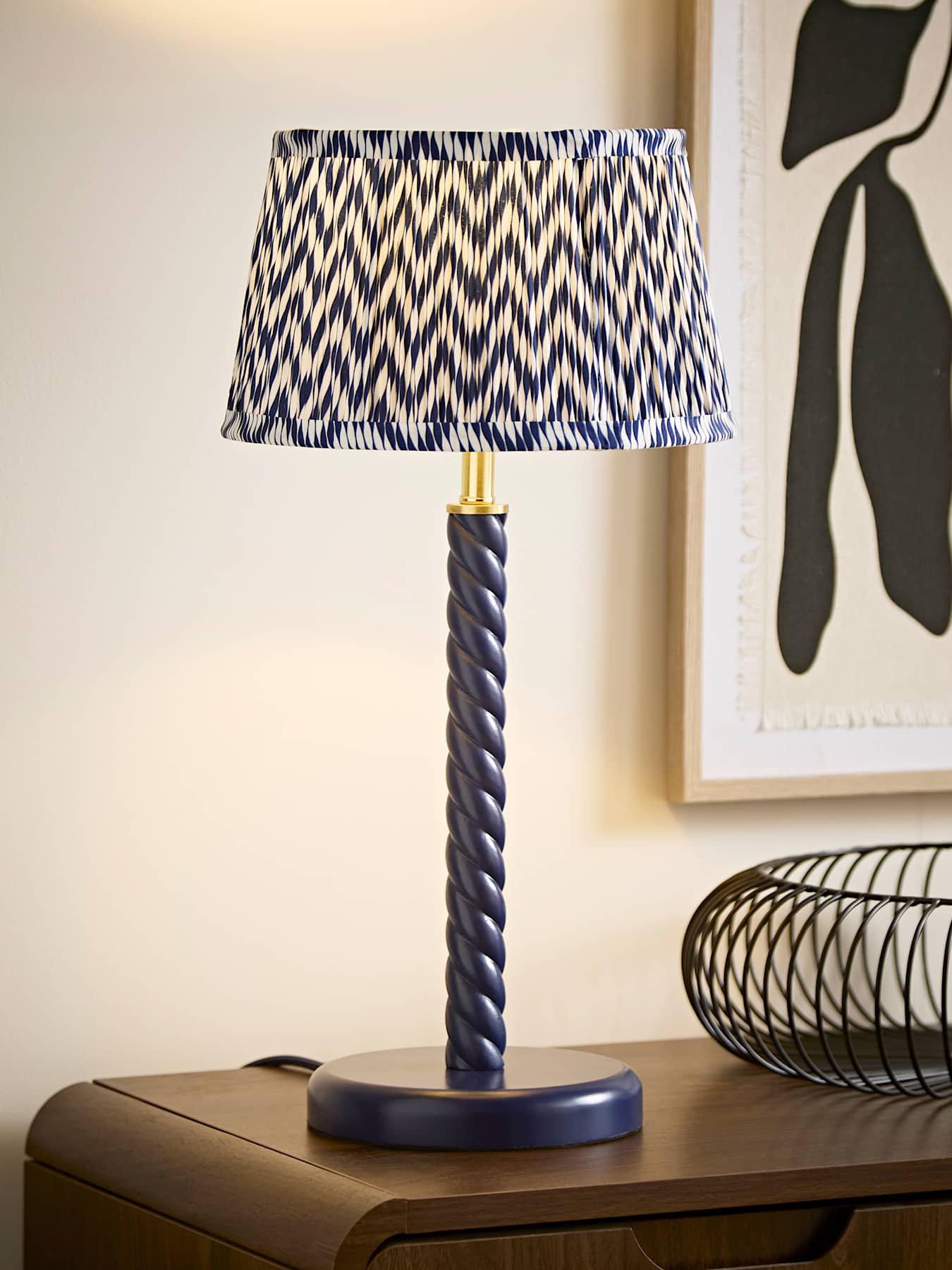 Image 1 of 7 of ValueLights Amara Navy Twist Table Lamp with Chevron Pleated Taper Shade and Warm White Bulb