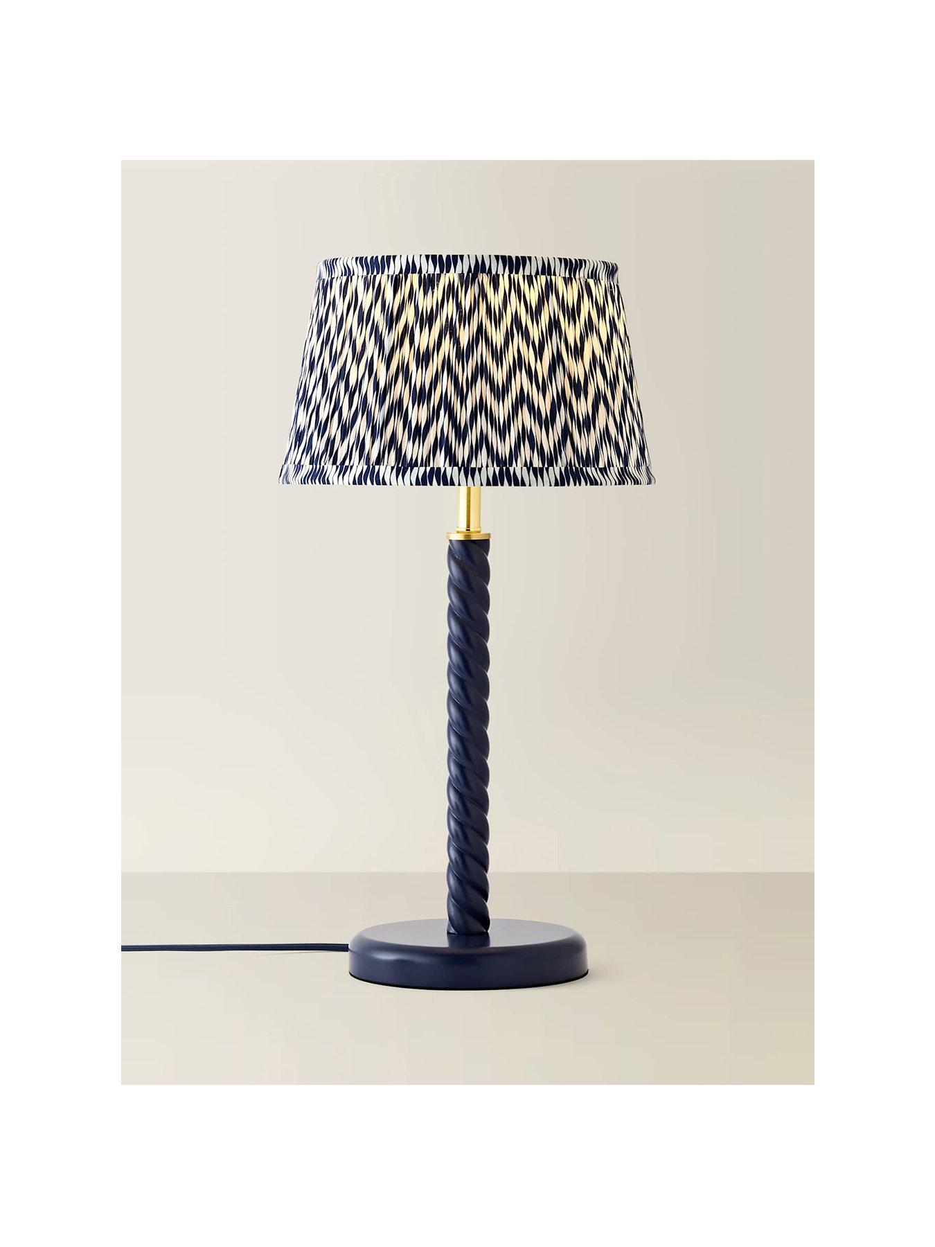 Image 2 of 7 of ValueLights Amara Navy Twist Table Lamp with Chevron Pleated Taper Shade and Warm White Bulb