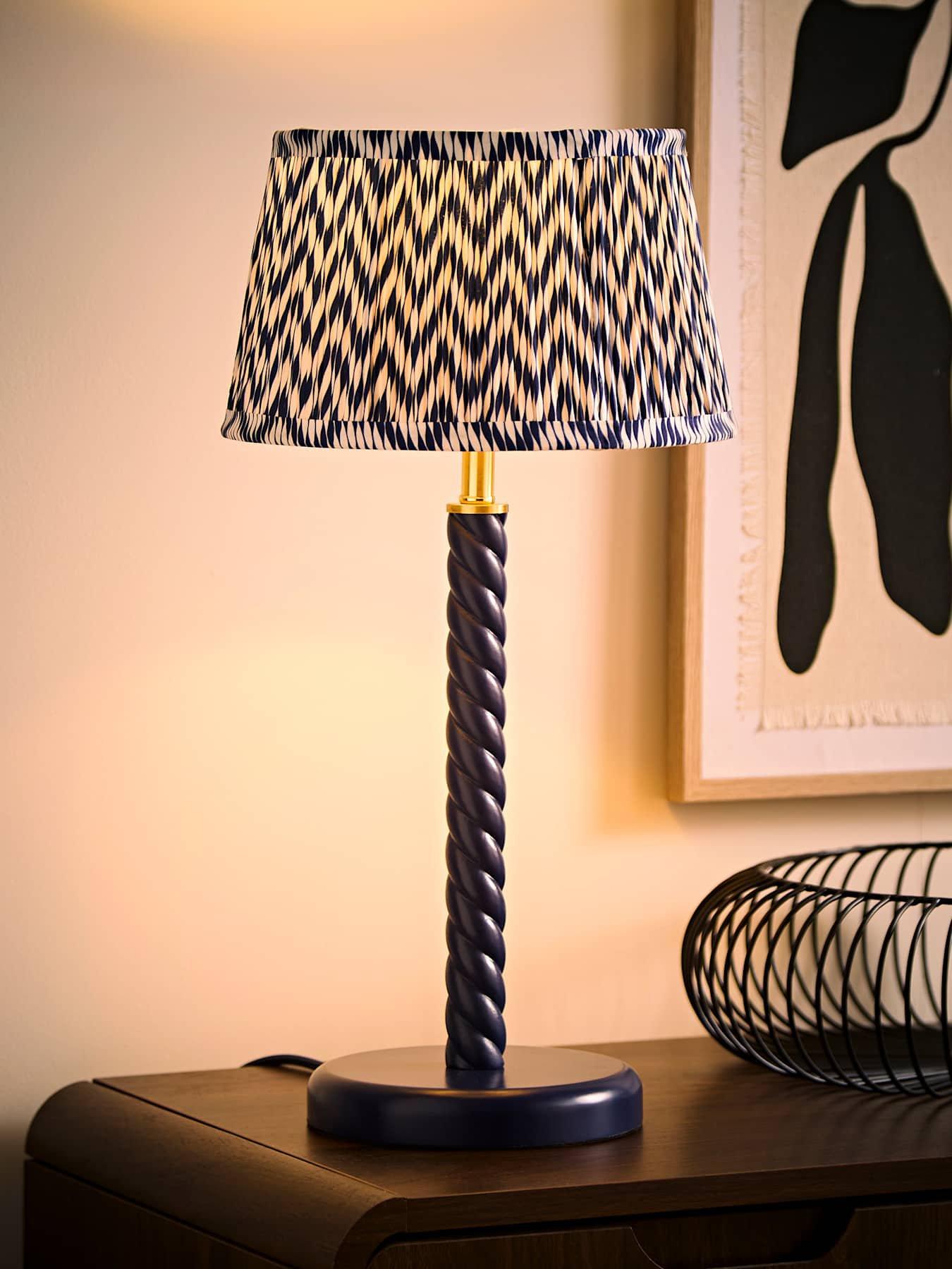 Image 3 of 7 of ValueLights Amara Navy Twist Table Lamp with Chevron Pleated Taper Shade and Warm White Bulb