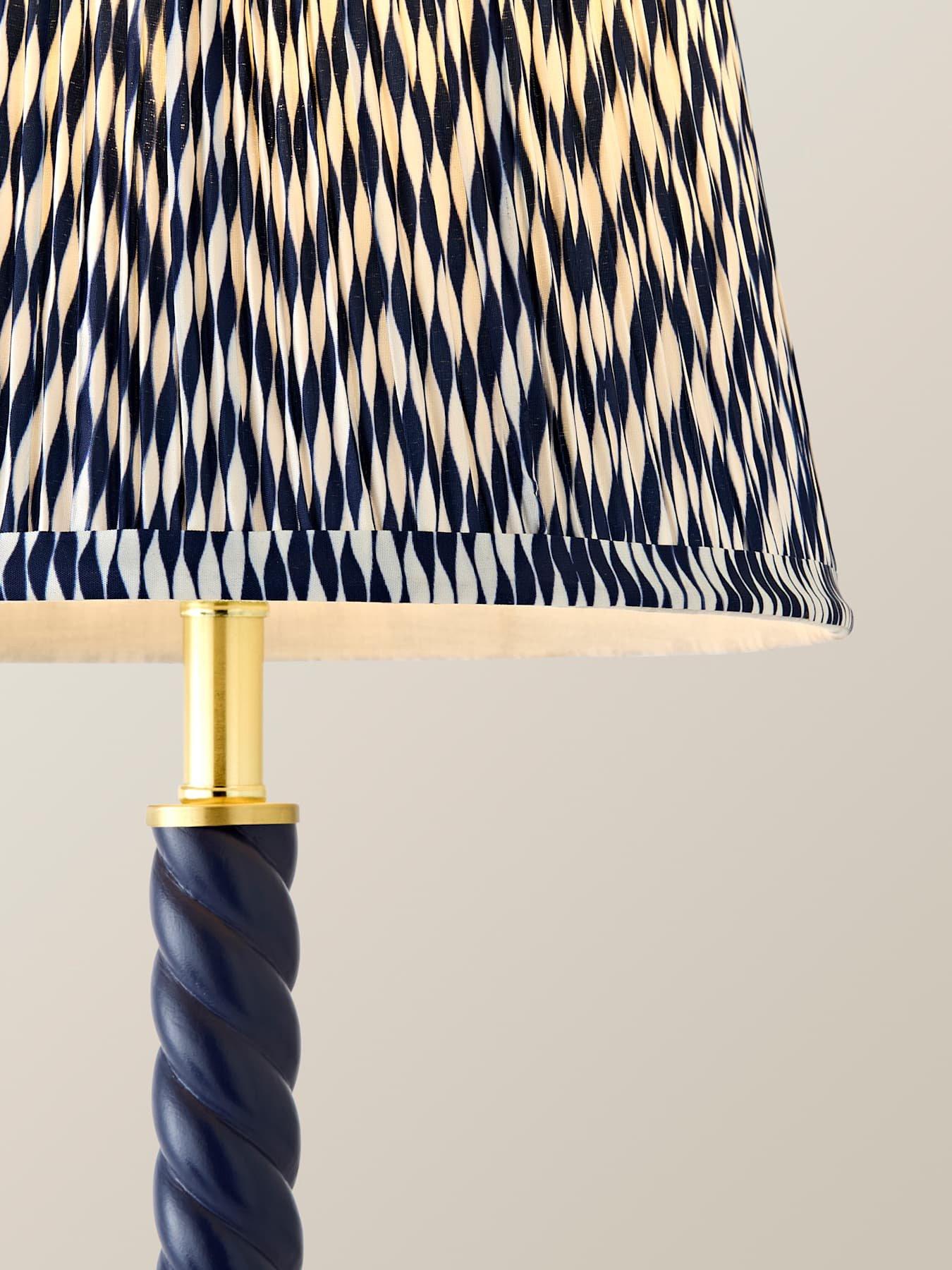 Image 4 of 7 of ValueLights Amara Navy Twist Table Lamp with Chevron Pleated Taper Shade and Warm White Bulb