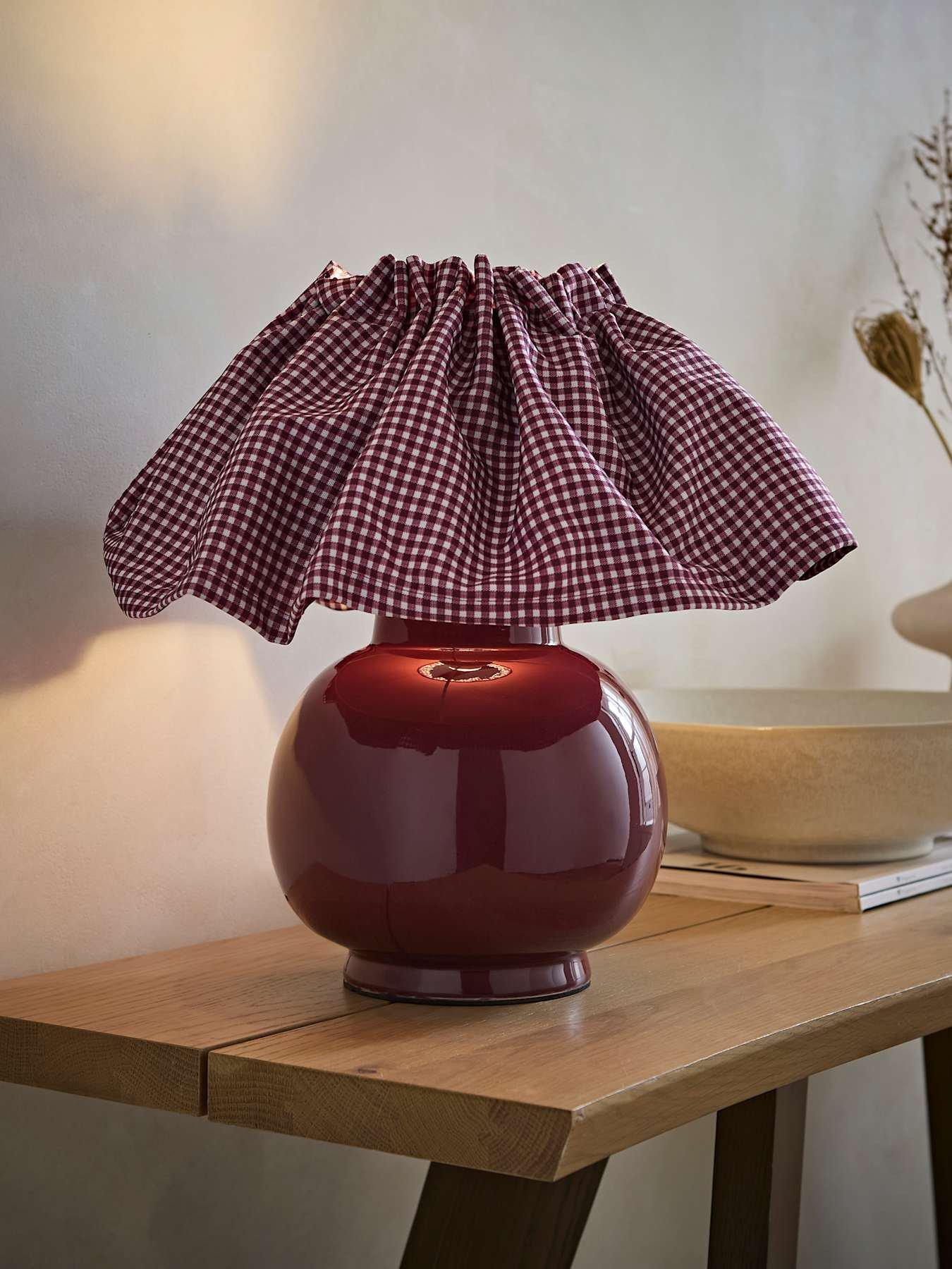 ValueLights Arabella Pleated Pinstripe Gingham Shade Ceramic Table Lamp with Bulb in Burgundy - Image 5
