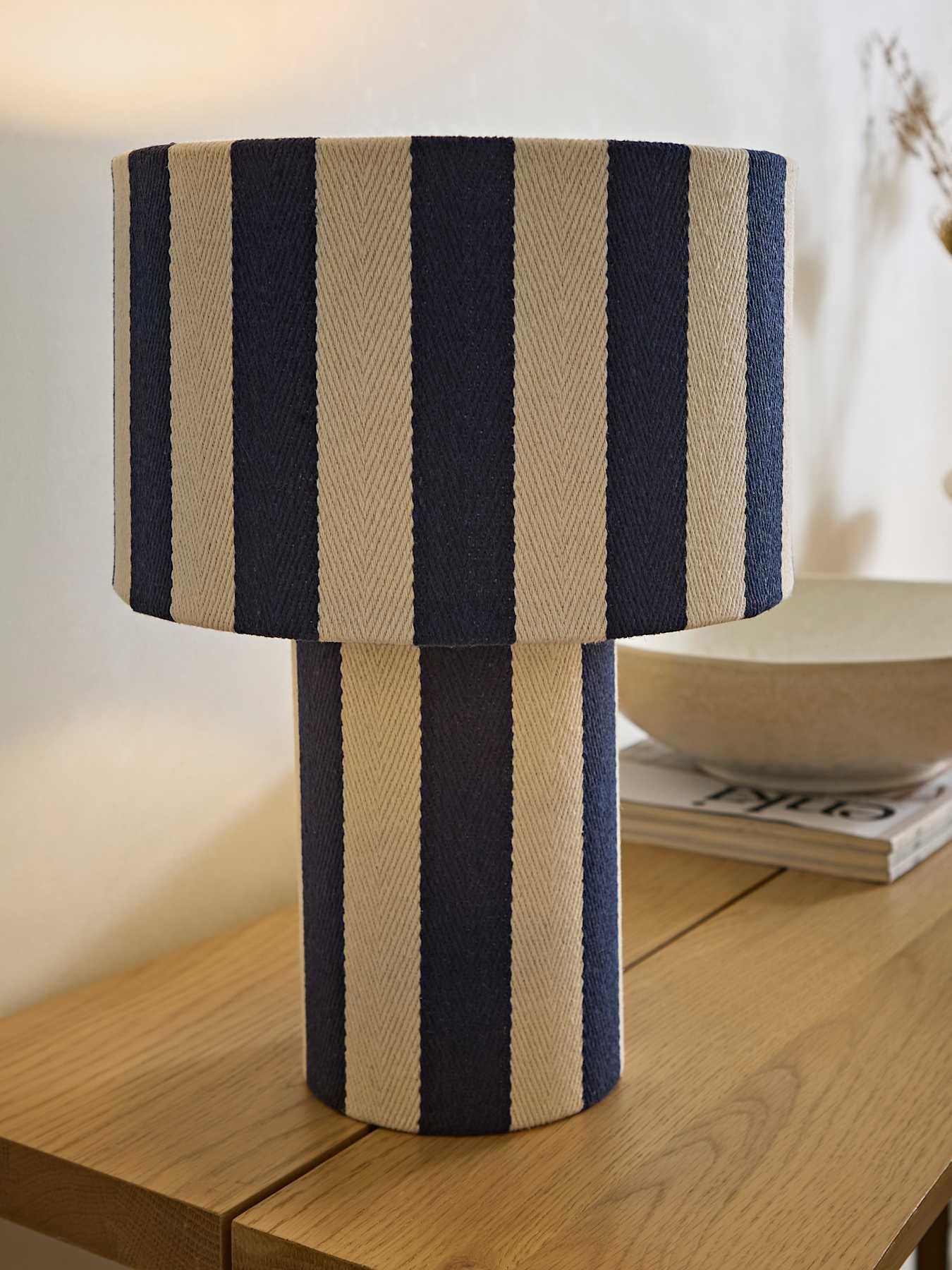 Valuelights Unisex Navy Florence Pinstripe Full Fabric Heavy Linen Table Lamp With Bulb In - Image 3