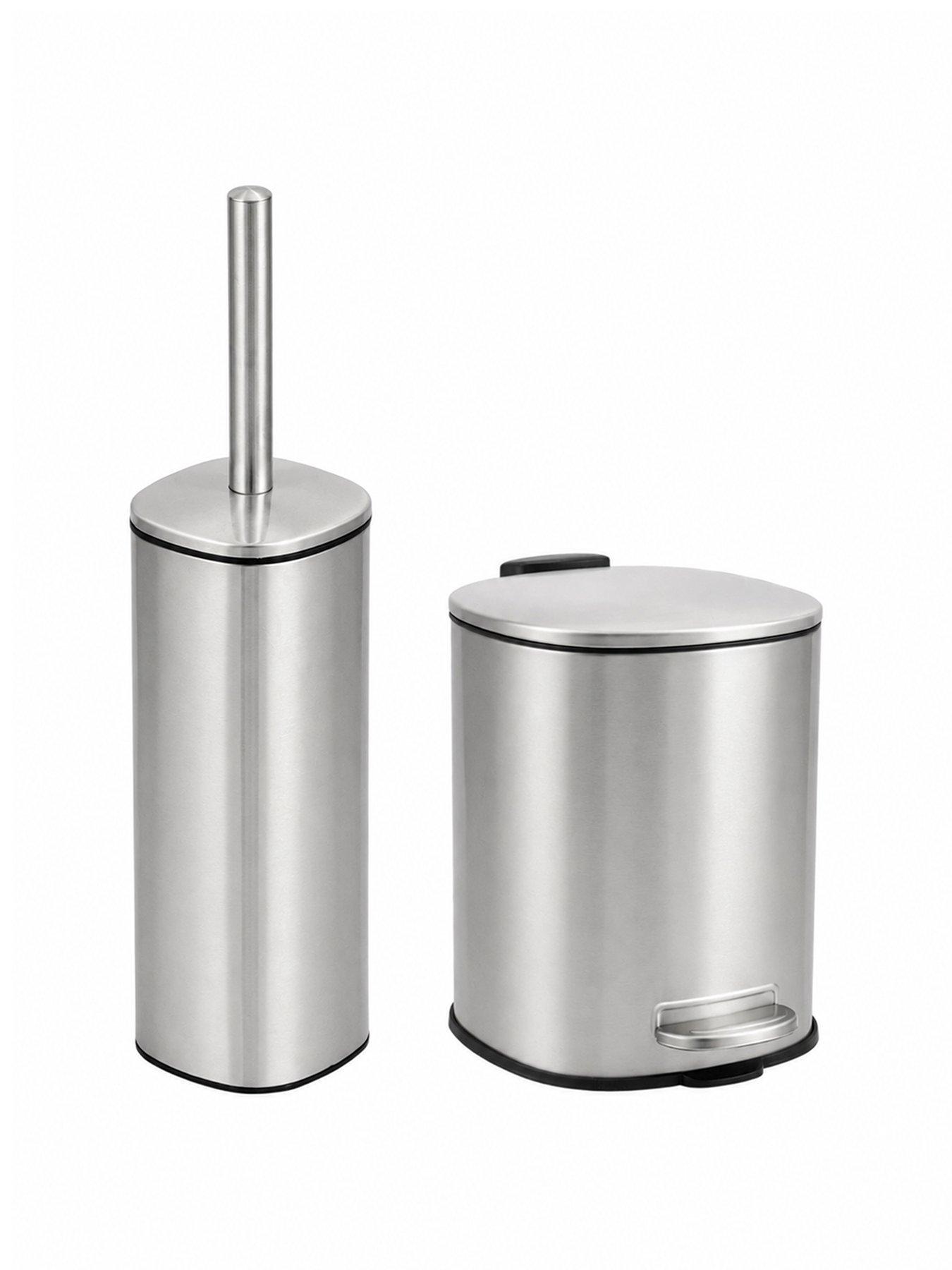 Image 2 of 6 of Showerdrape Capri Satin Chrome 3l Bathroom Bin &amp; Toilet Brush Set