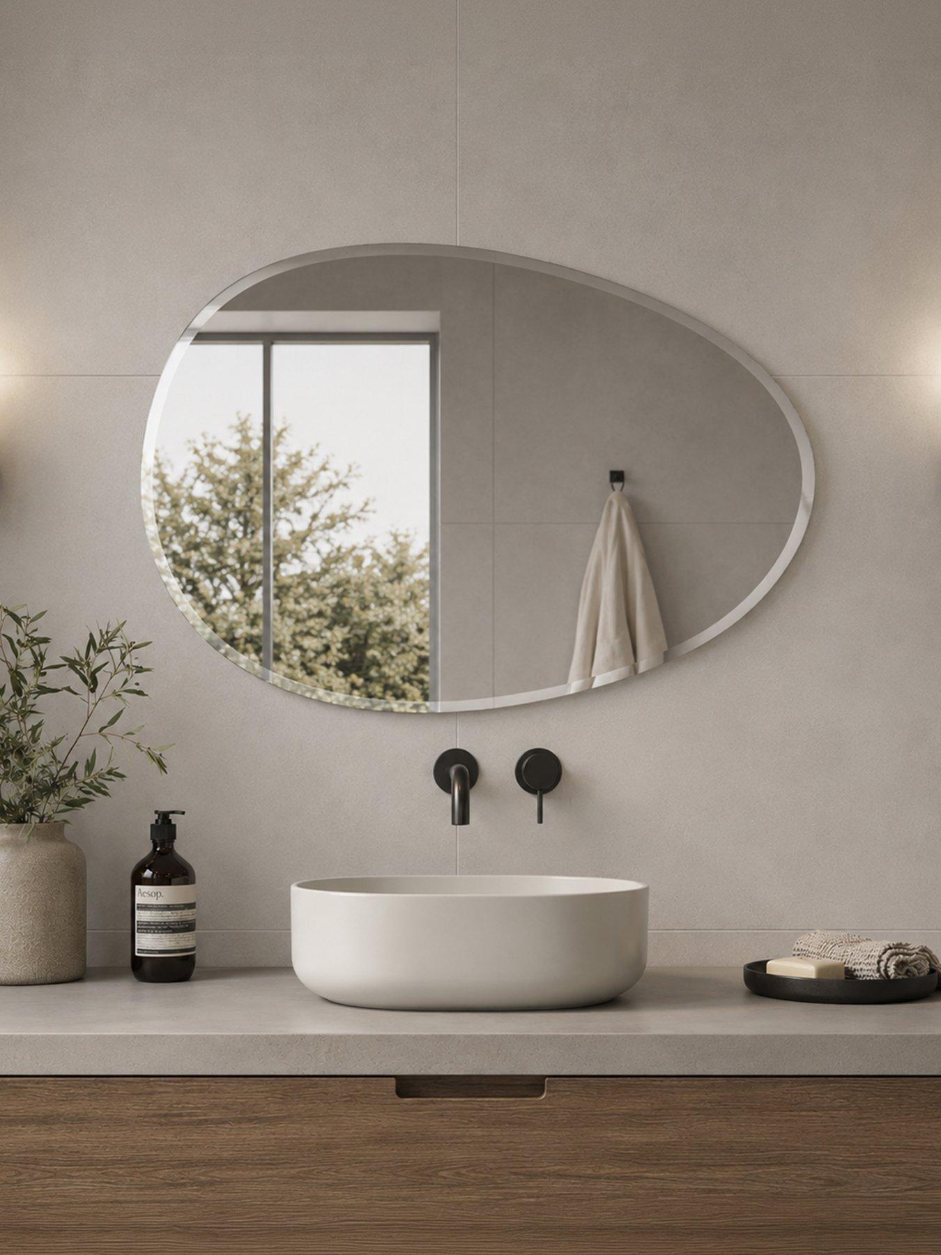 Showerdrape Angel Pebble Asymmetrical Wall Mounted Frameless Mirror 60 X 45cm