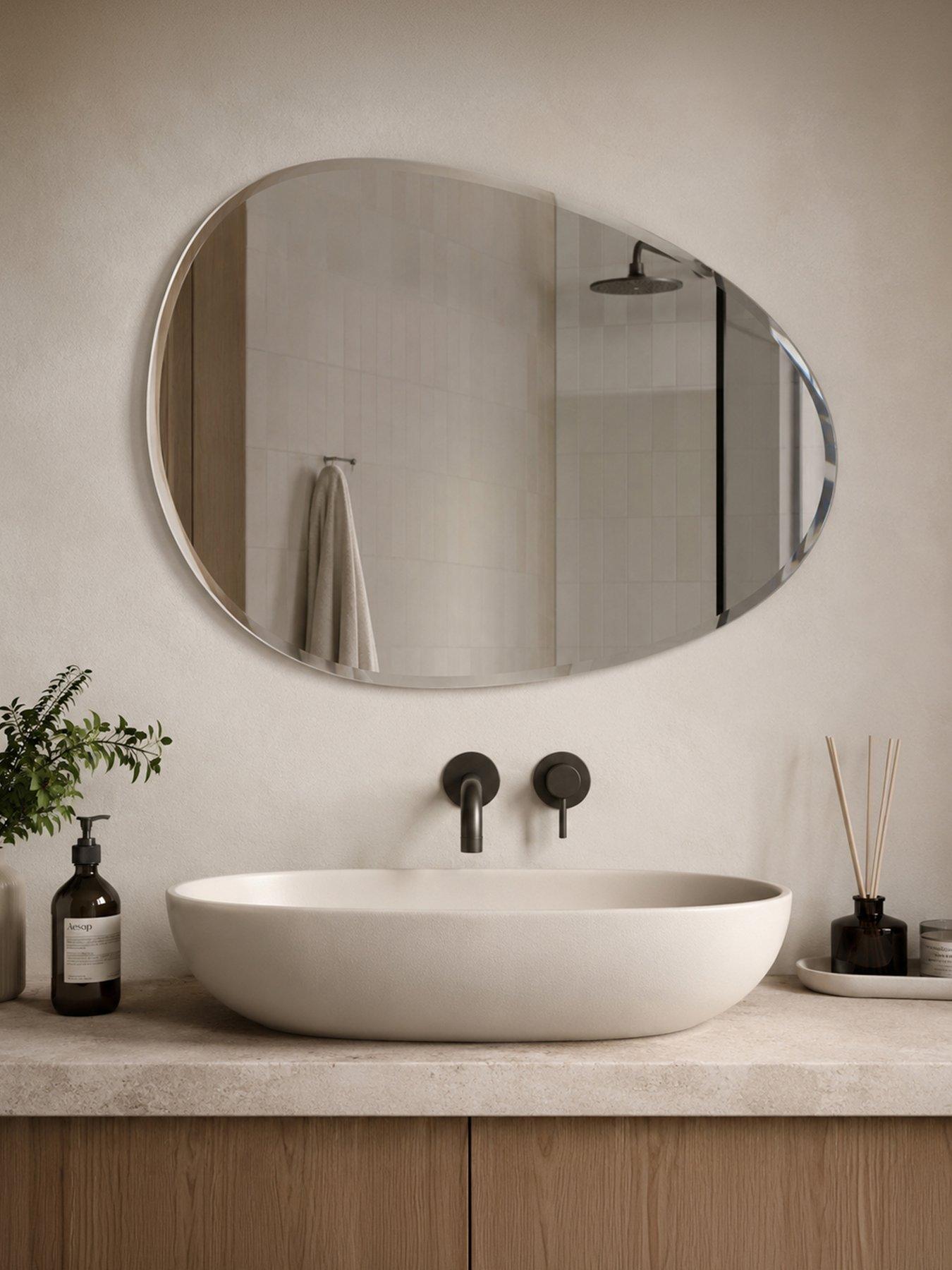 Showerdrape Angel Pebble Asymmetrical Wall Mounted Frameless Mirror 70 X 50cm