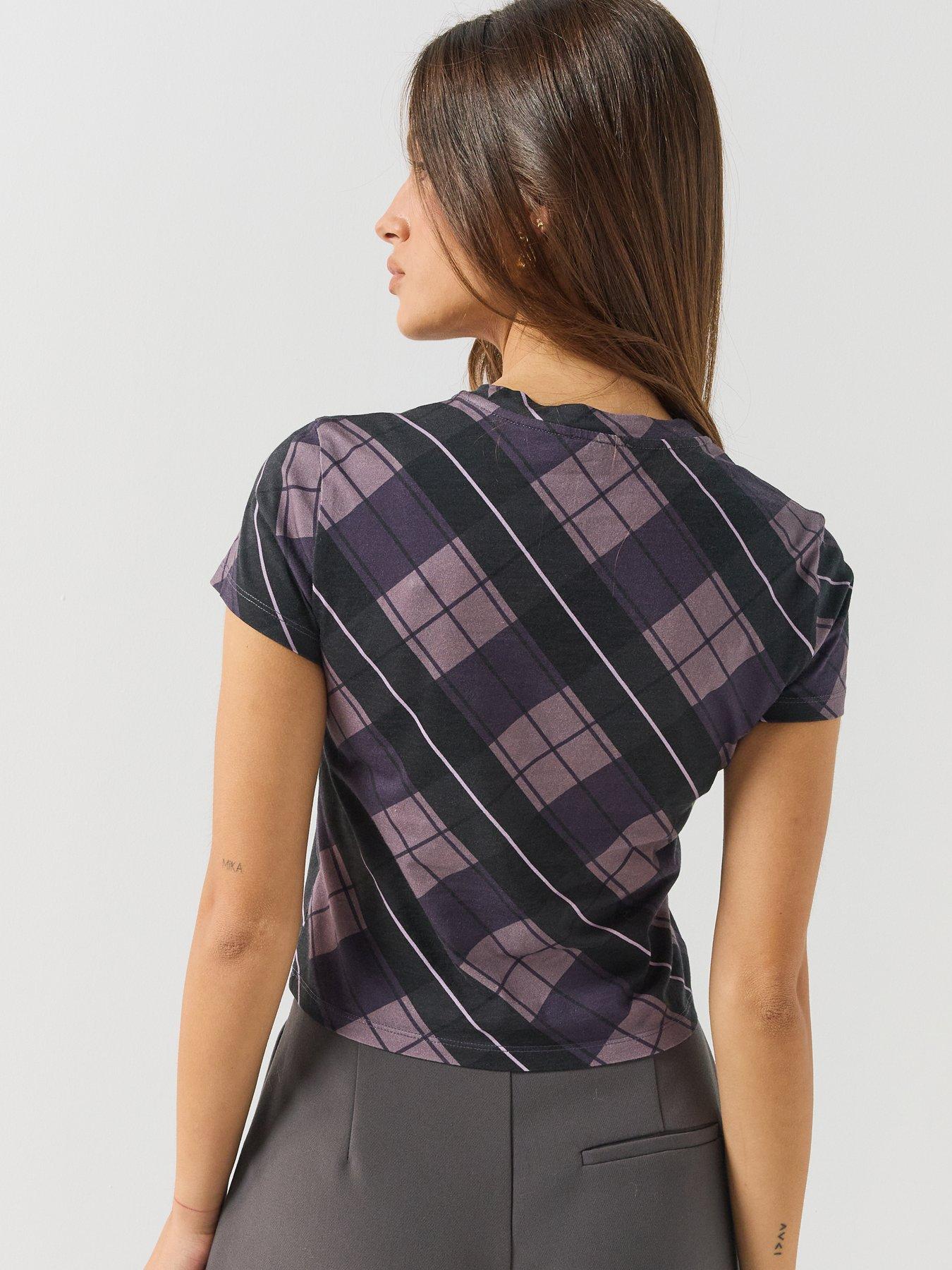 Image 2 of 6 of MARC JACOBS Womens Plaid Logo Crew Neck Baby T-Shirt - Purple
