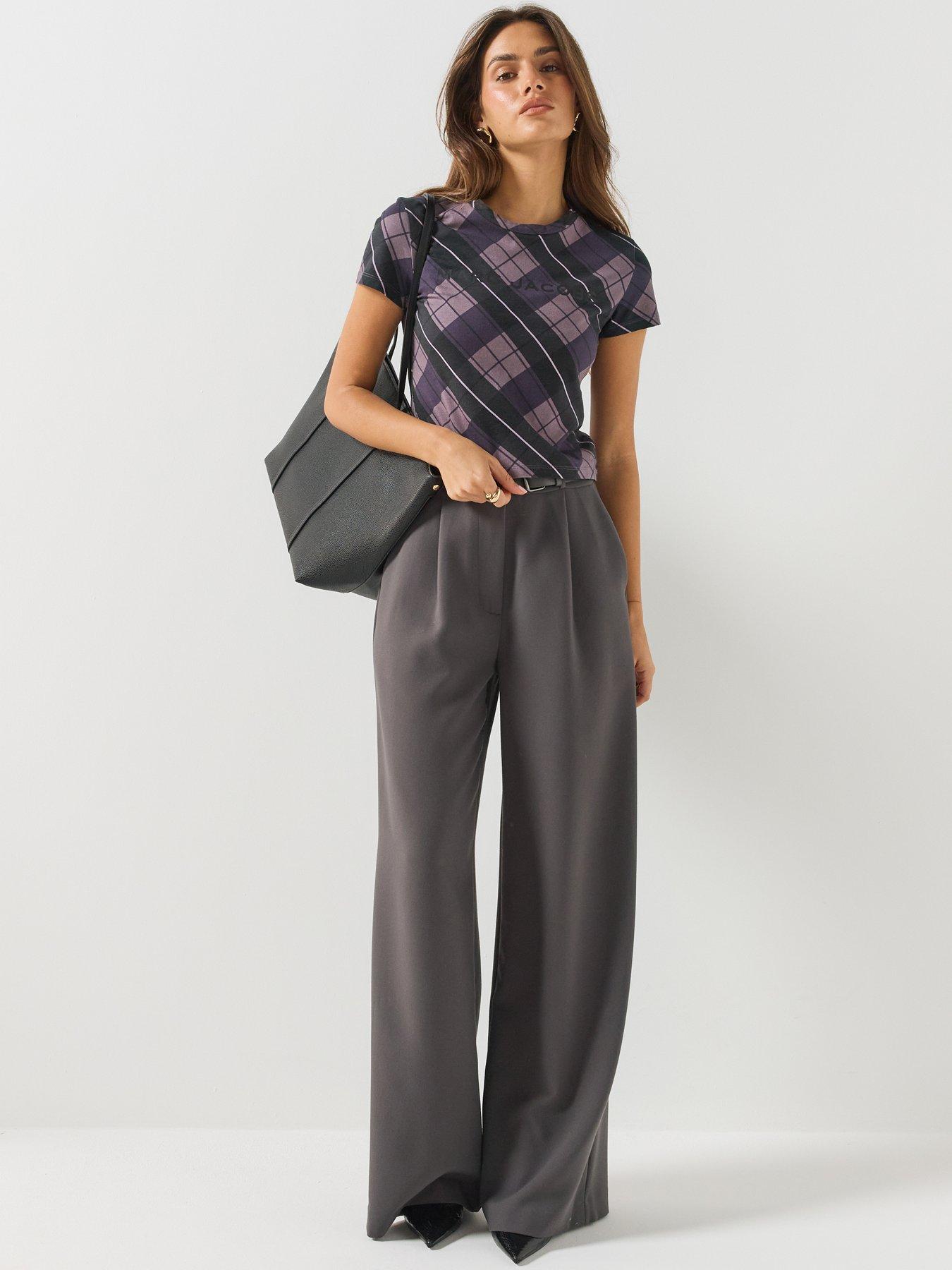 Image 3 of 6 of MARC JACOBS Womens Plaid Logo Crew Neck Baby T-Shirt - Purple