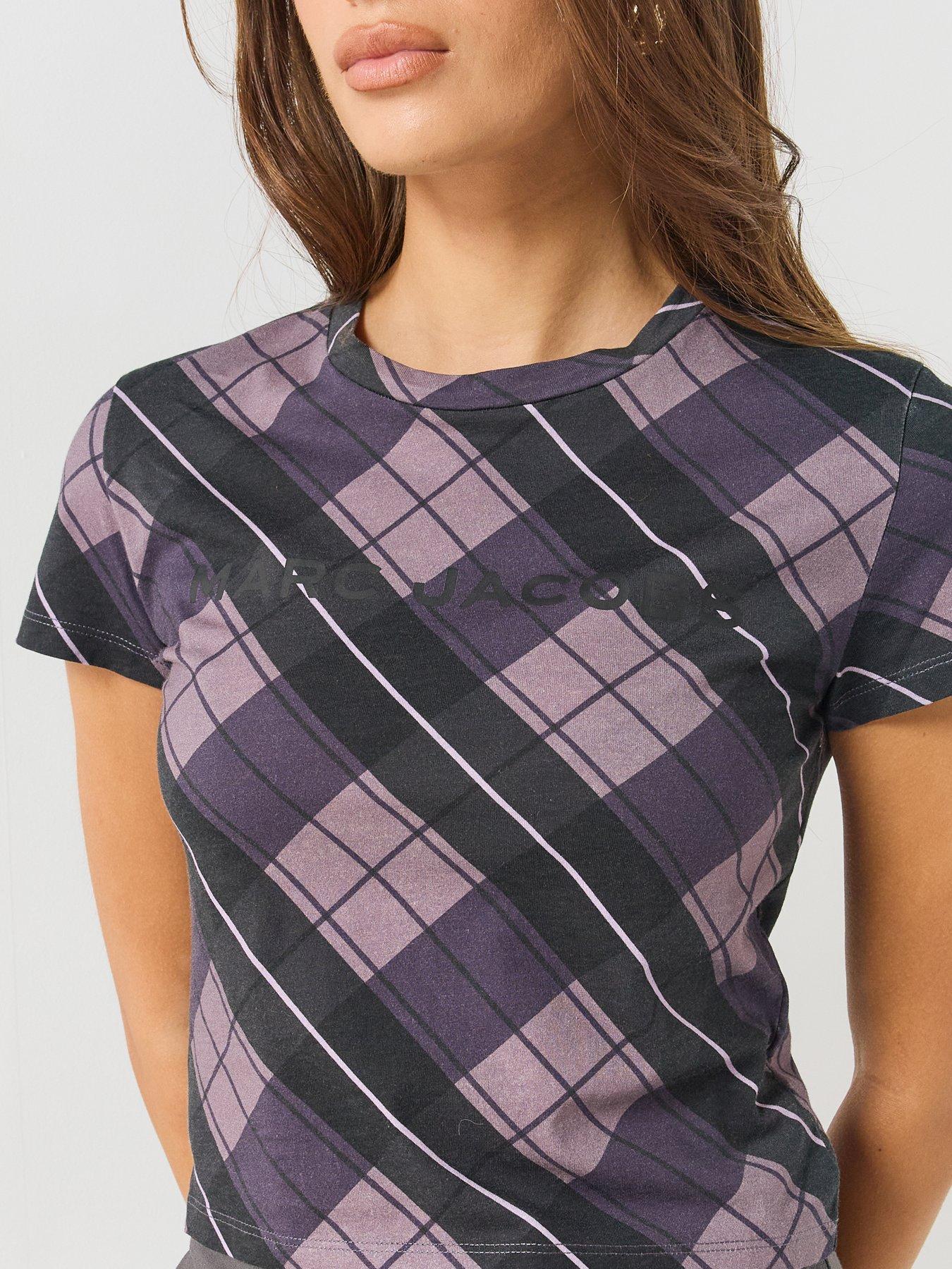 Image 4 of 6 of MARC JACOBS Womens Plaid Logo Crew Neck Baby T-Shirt - Purple