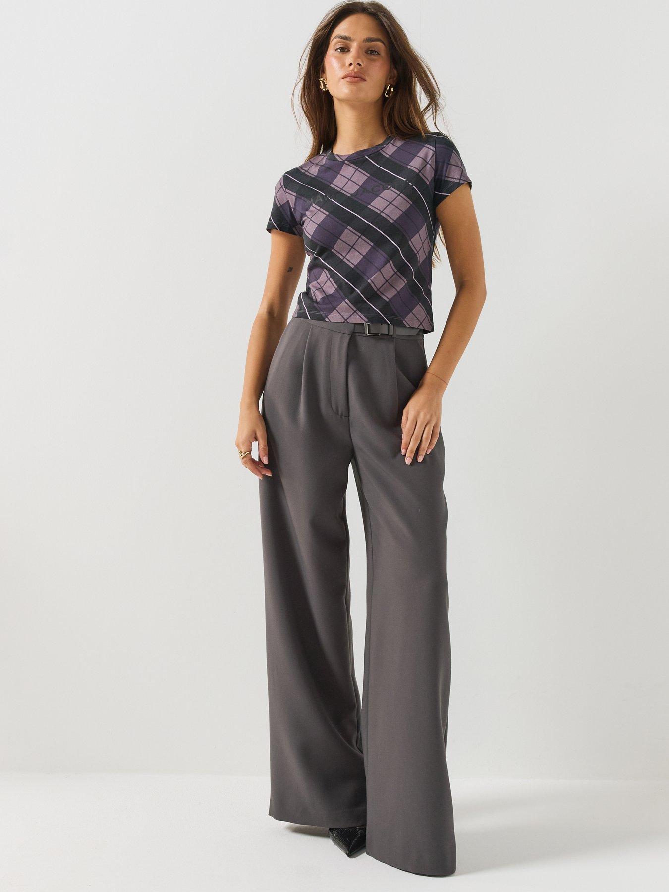 Image 6 of 6 of MARC JACOBS Womens Plaid Logo Crew Neck Baby T-Shirt - Purple