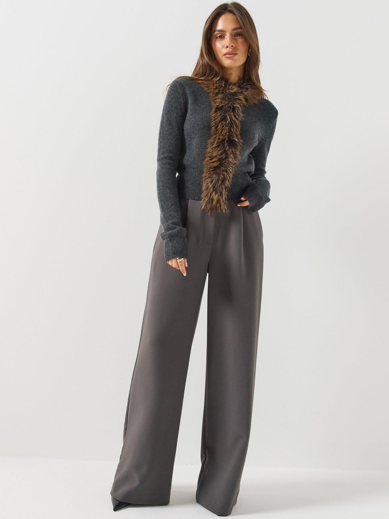 Image 3 of 6 of MARC JACOBS Womens Faux Fur Lined Faux Fur Trim Cardigan - Grey