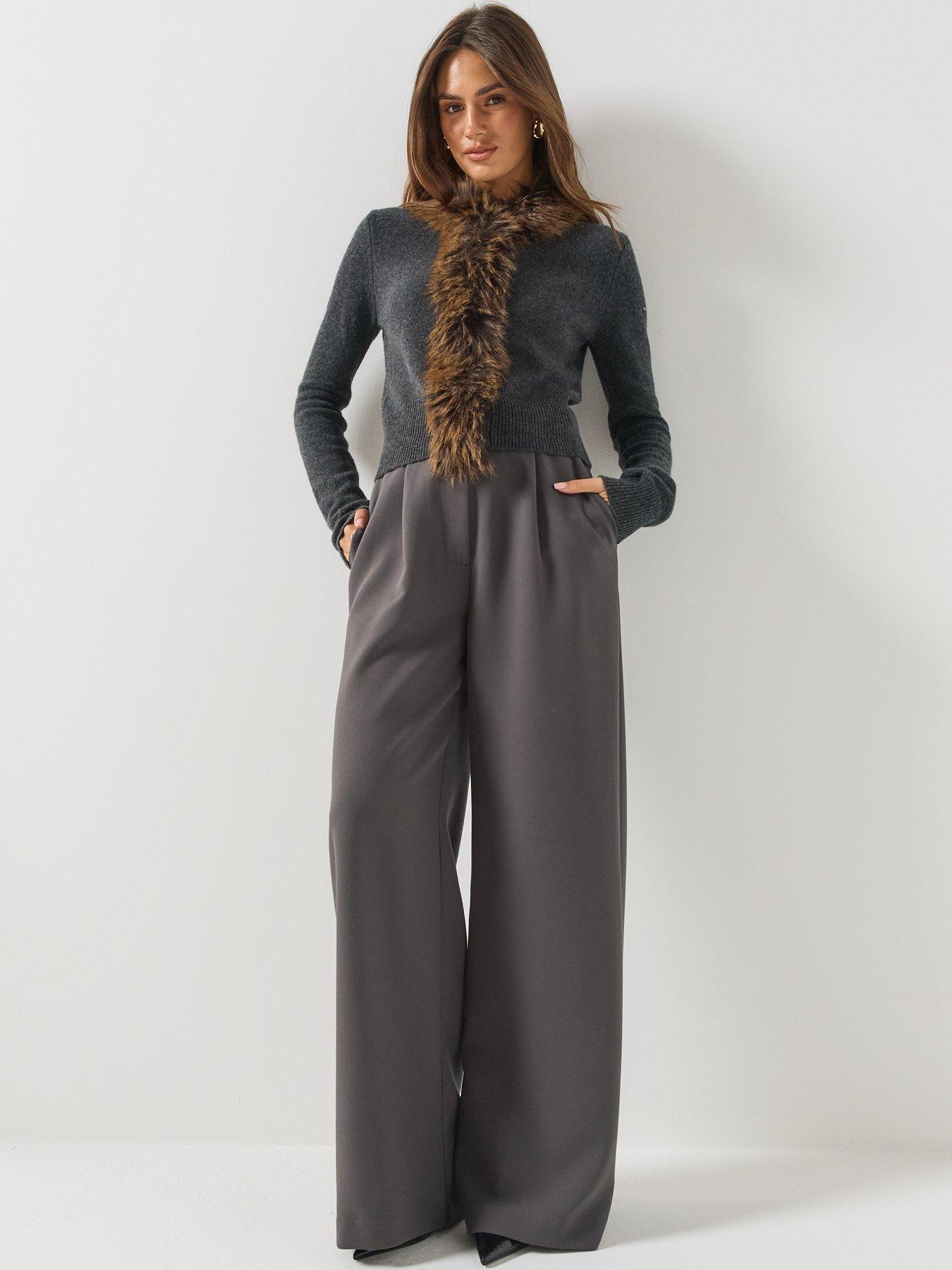 Image 6 of 6 of MARC JACOBS Womens Faux Fur Lined Faux Fur Trim Cardigan - Grey