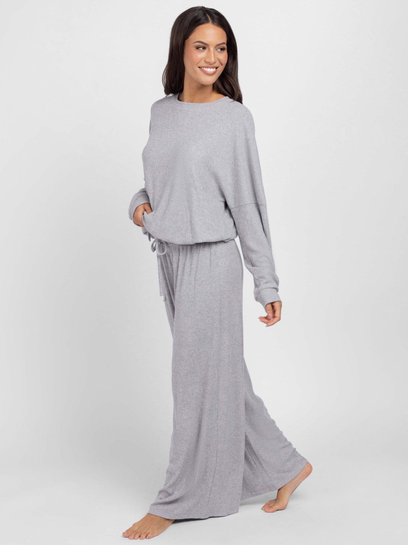 Image 3 of 6 of DORINA Womens Gracie Ribbed Drawstring Wide Leg Lounge Set - Grey