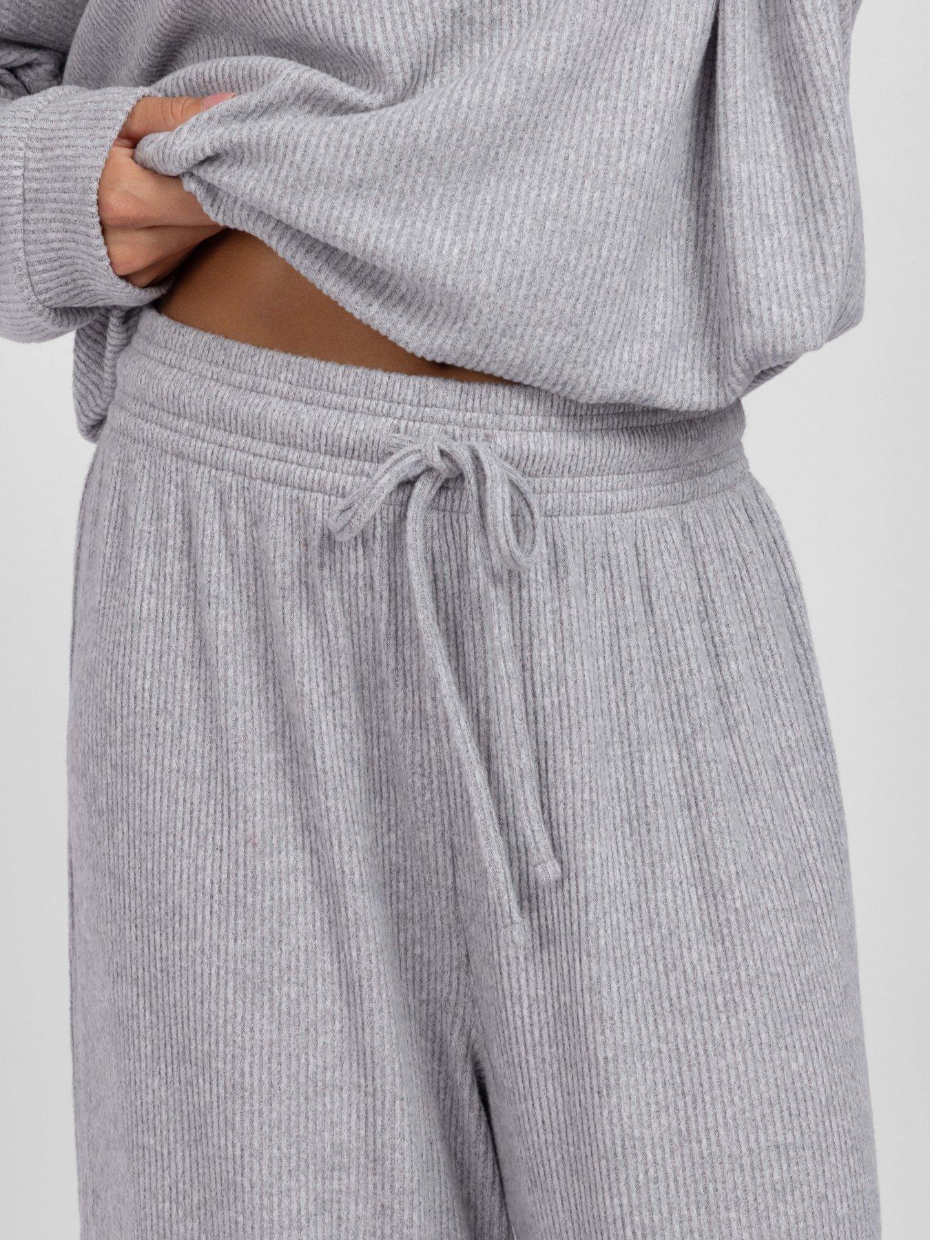 Image 4 of 6 of DORINA Womens Gracie Ribbed Drawstring Wide Leg Lounge Set - Grey